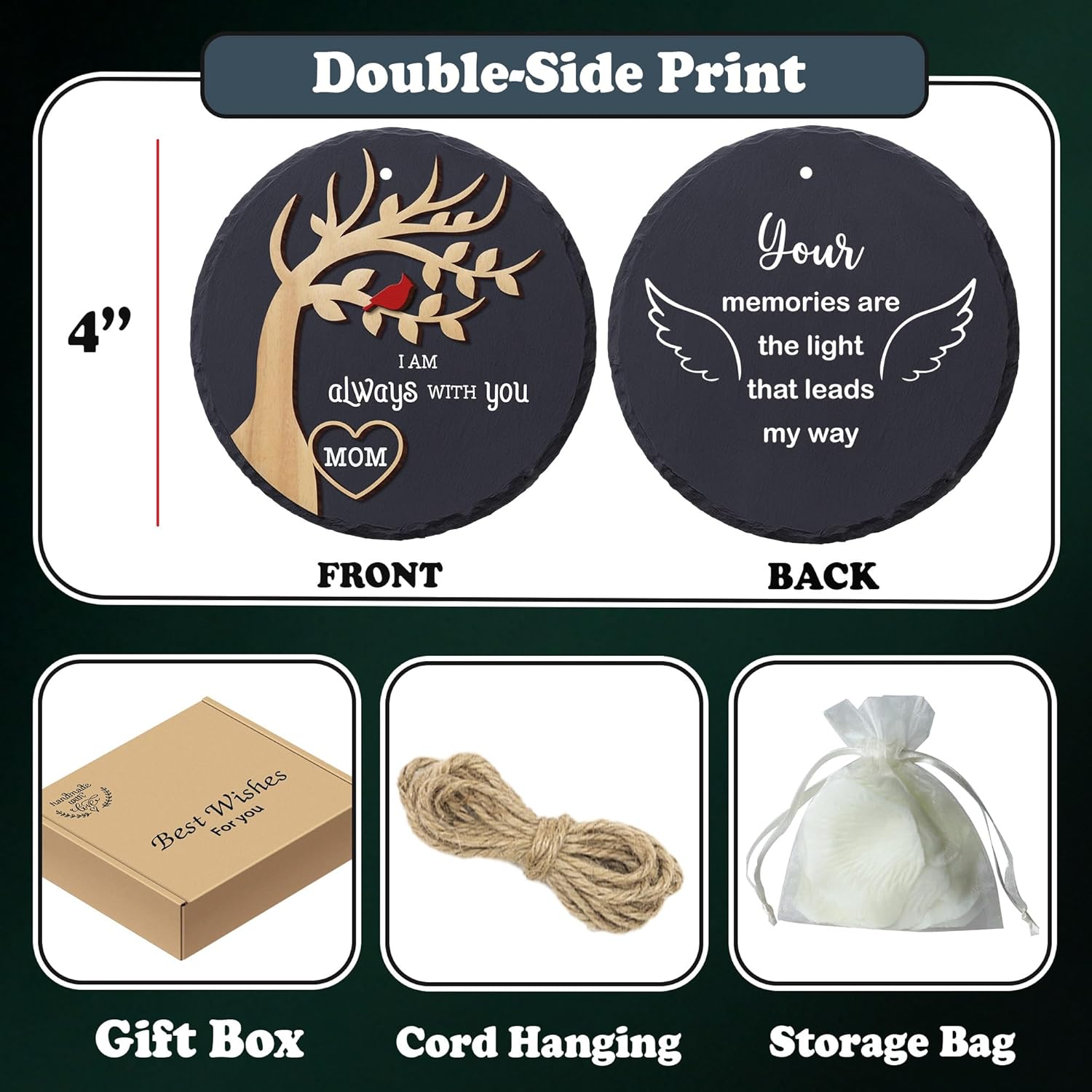 Mom Memorial Ornament Stone Sympathy Gift for Loss of Mother Cardinal Im Always with You Christmas Ornament