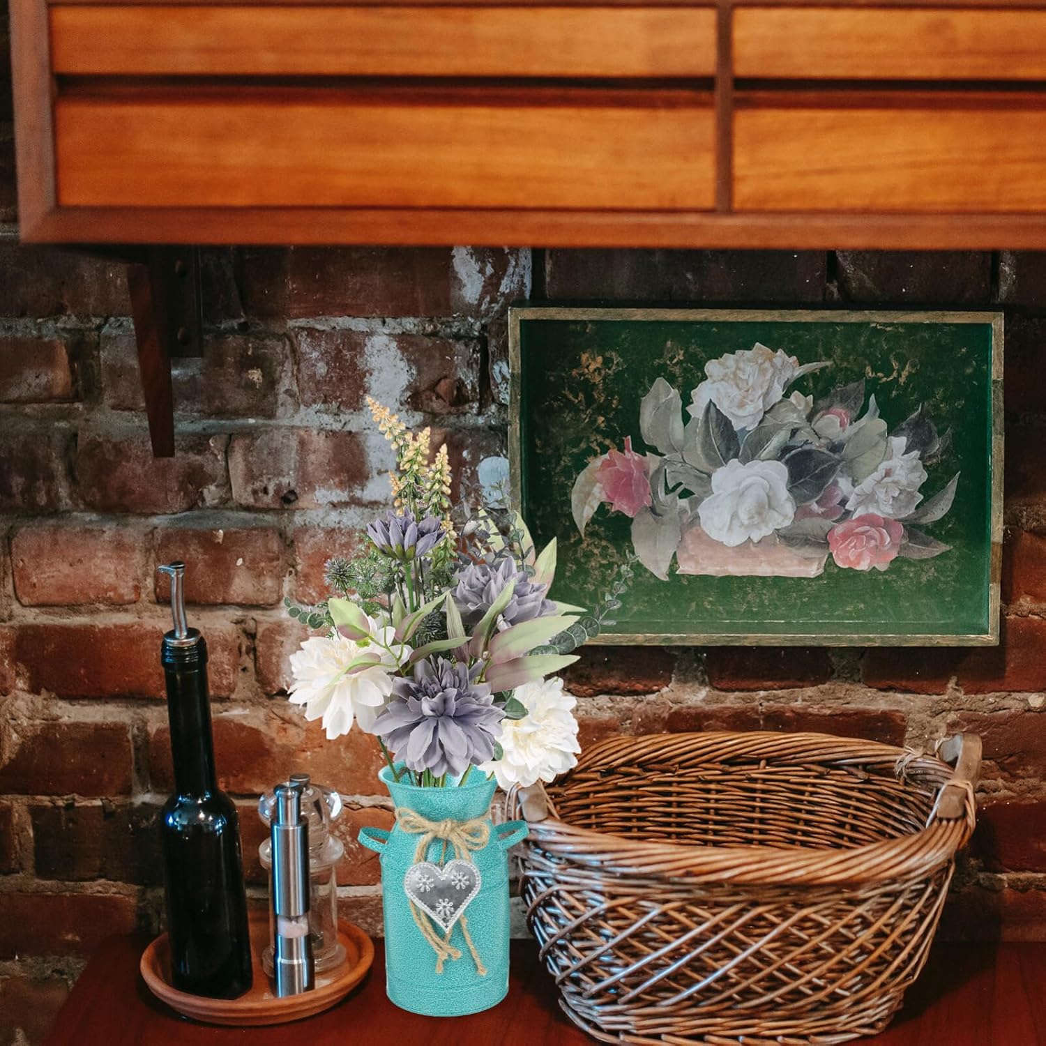 Yardwe Vintage Iron Bucket Vase for Home Decor