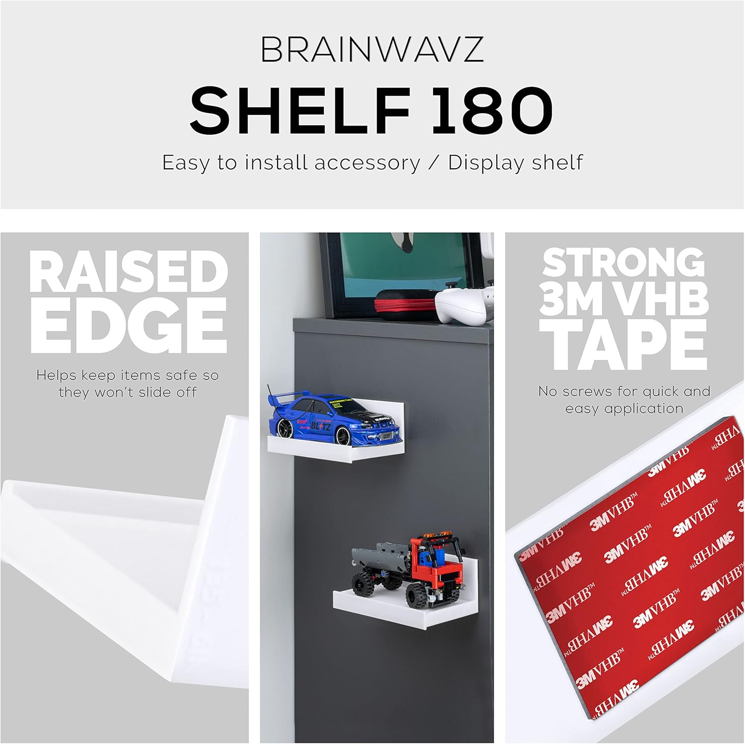 Brainwavz 54 Inch Adhesive Floating Shelf for Speakers Books Plants Cameras Toys Decor