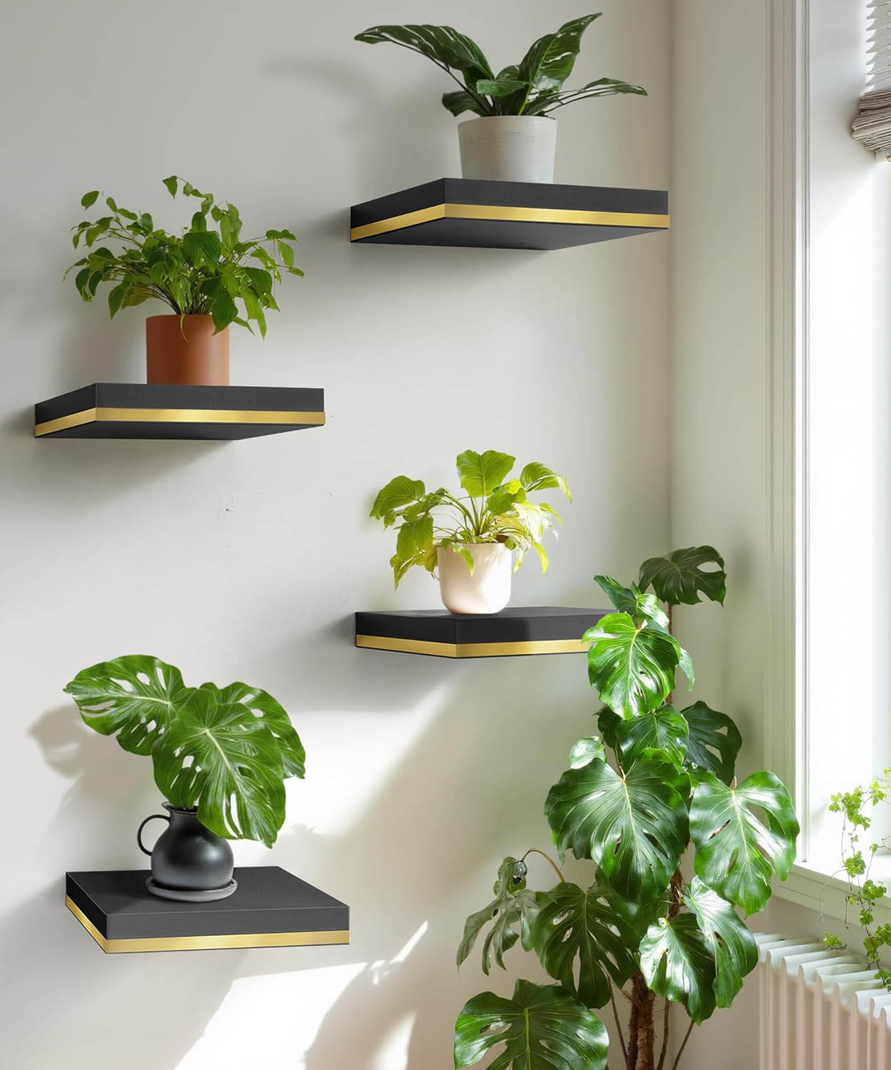 Modern Floating Shelves for Wall Square Black Cube Decor Set of 2