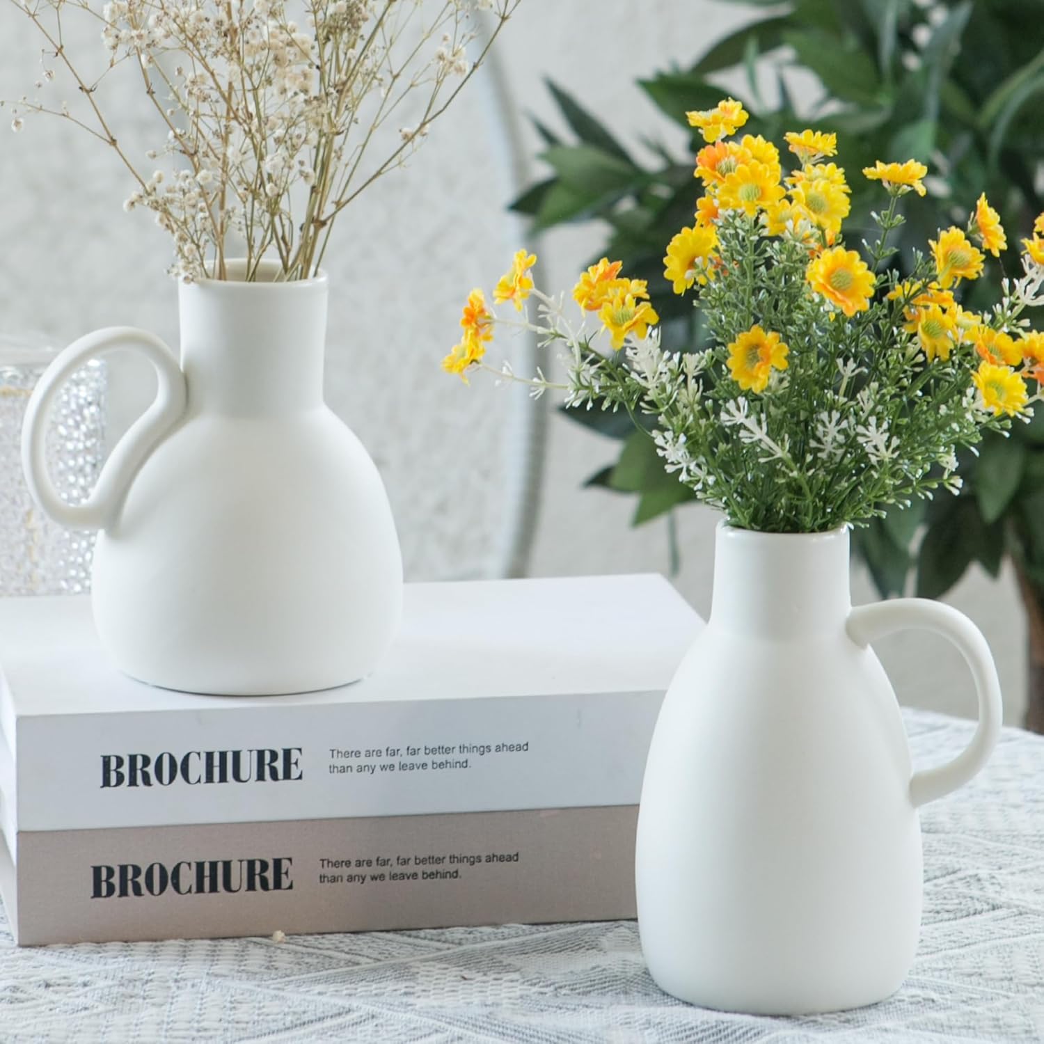 Tanvecle White Ceramic Vase Set 2 Small Vases with Handles