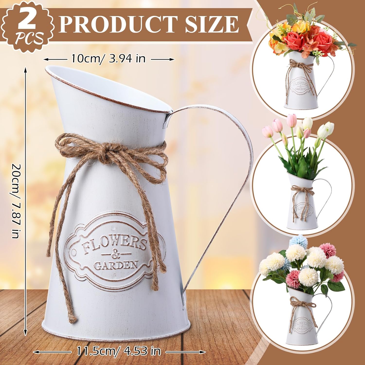 Chumia 2 Pcs Metal Pitcher Vase for Flower Farmhouse Decor