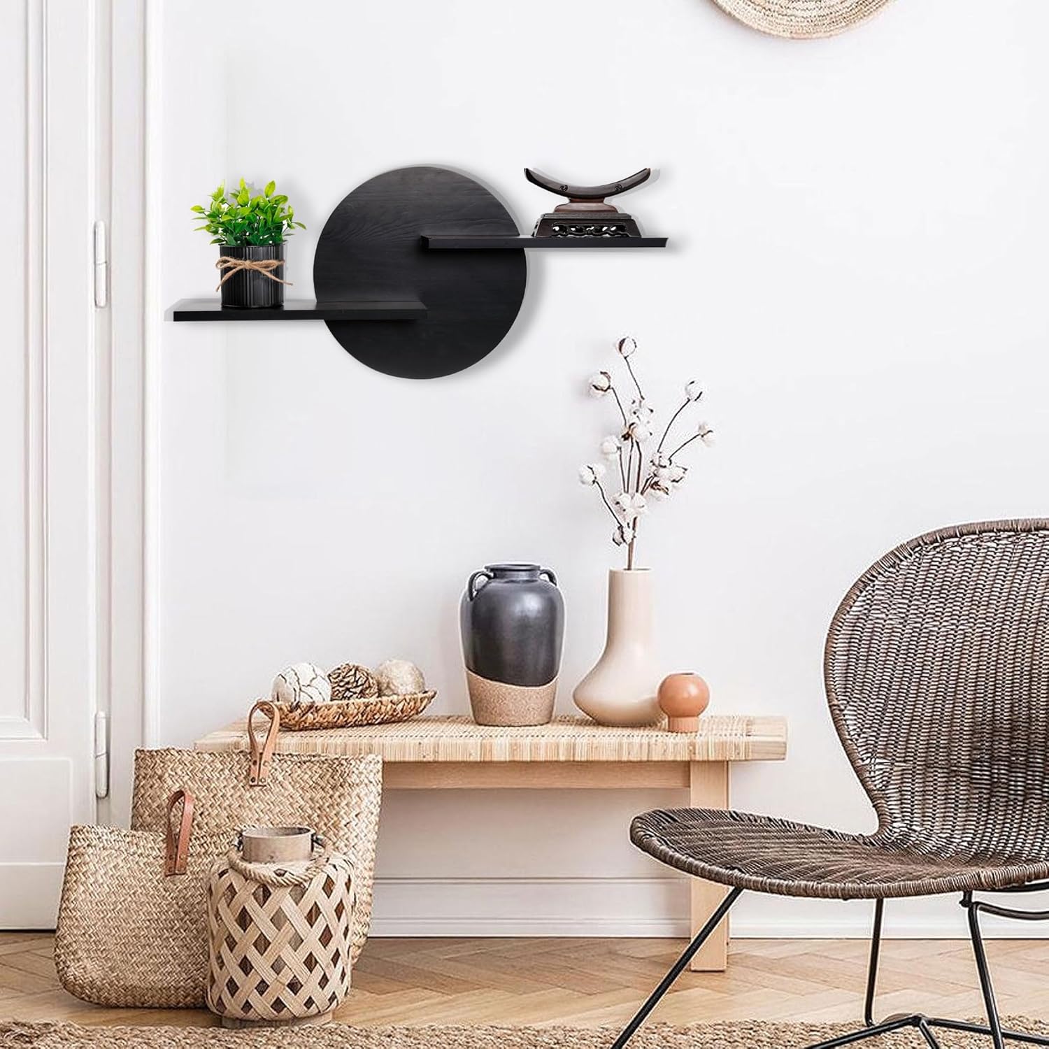 Black Circle Floating Wall Shelf for Home Decor