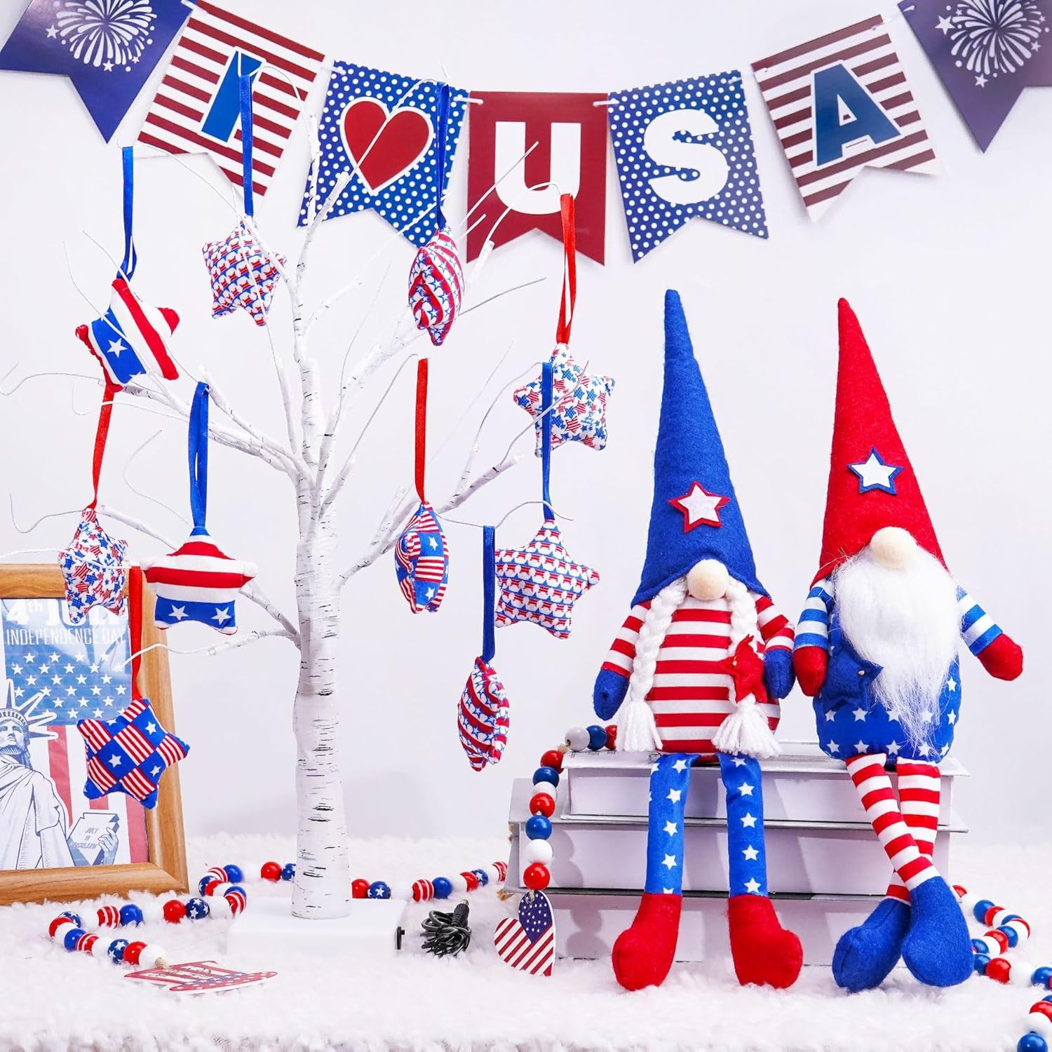 4th of July Felt Stars Hanging Ornament Set of 12