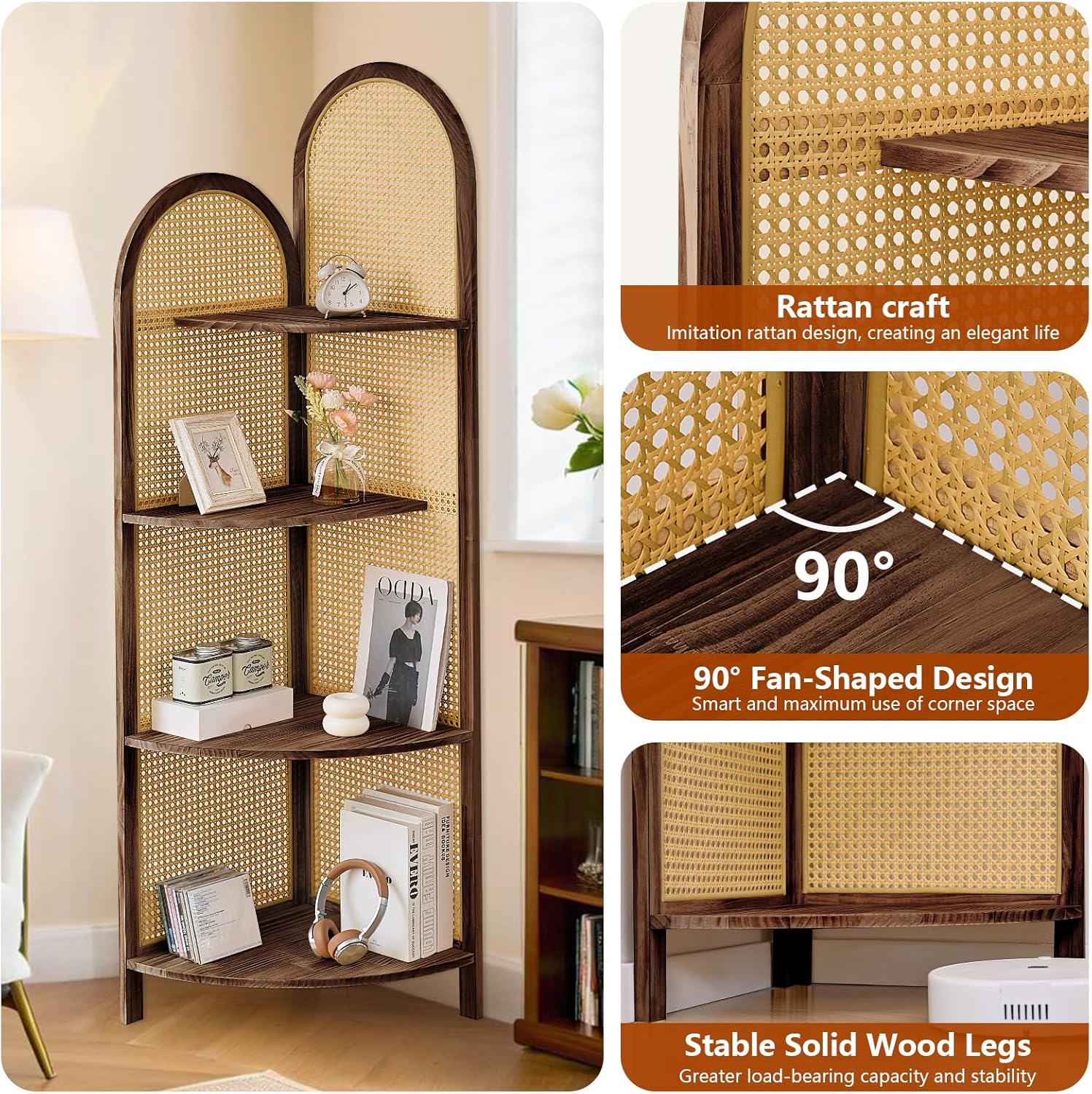 Asnefeli 4-Tier Corner Shelf Stand with Legs Brown