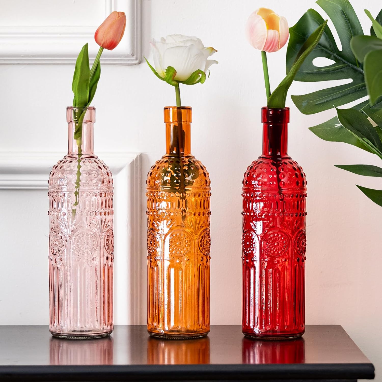 Vintage Decorative Glass Vases Set of 3 with Cork Lid
