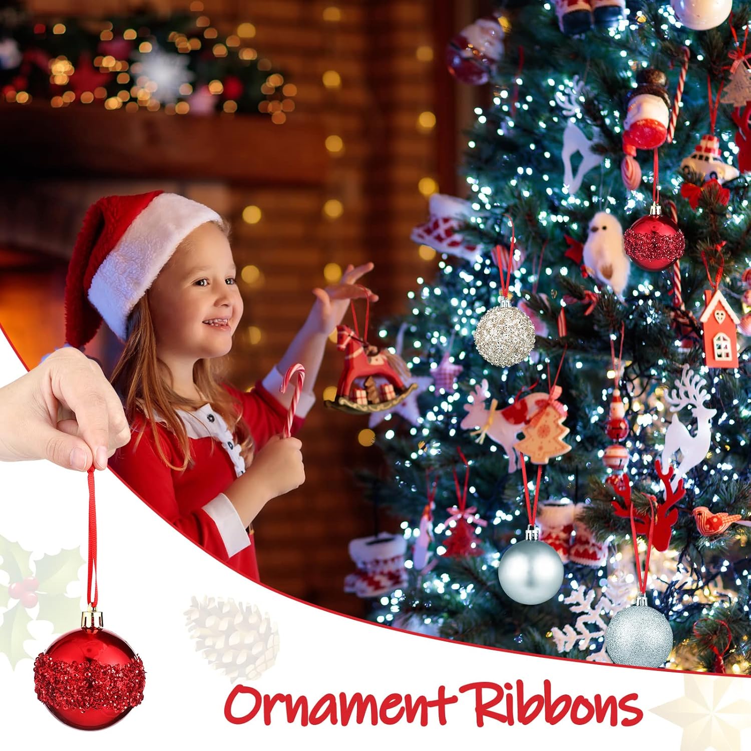 Shappy 106 Inch Christmas Ornament Hanger Ribbon Red