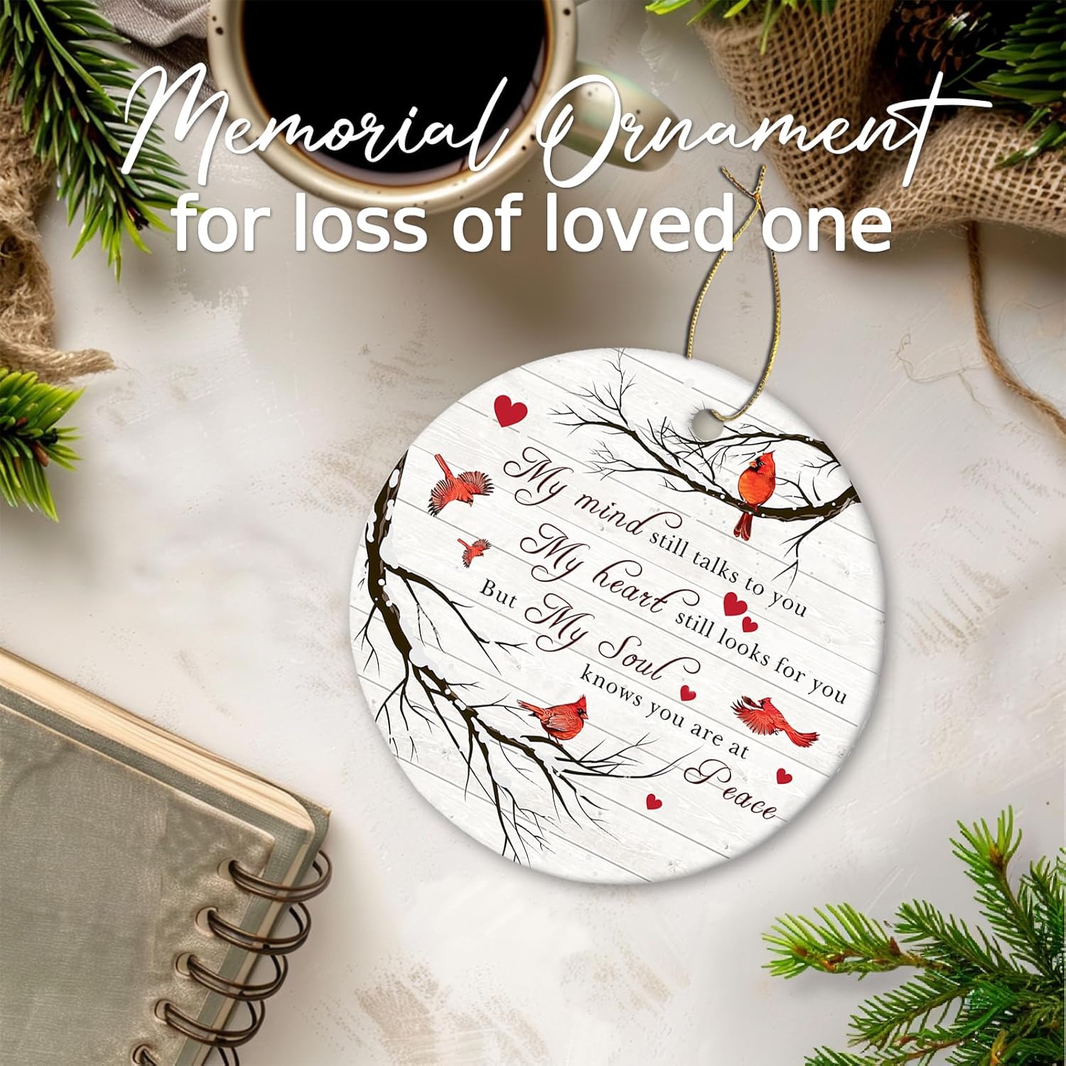 My Mind Still Talks to You Cardinal Circle Ceramic Christmas Ornament