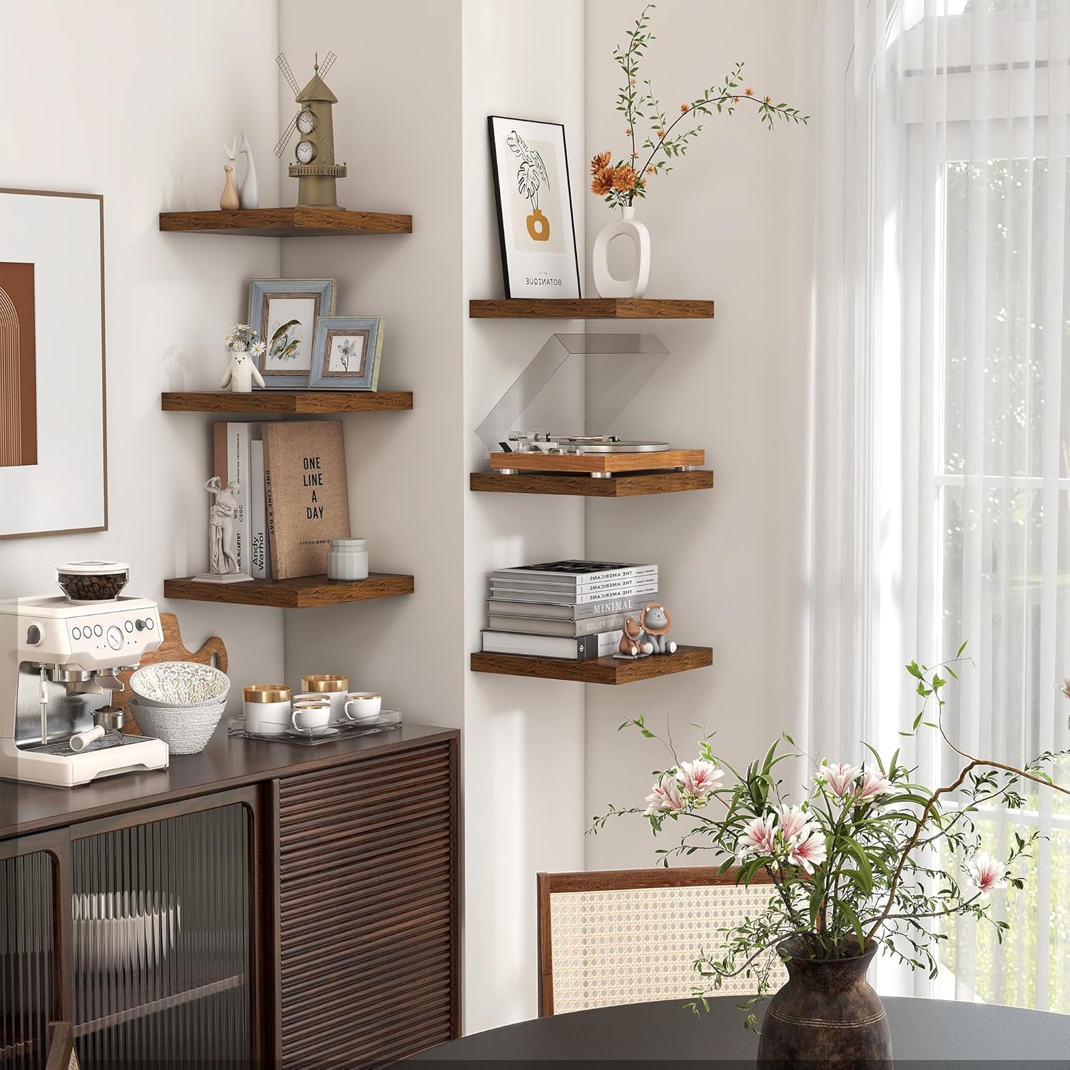 Venusmiles Square Floating Shelves 3 Pack Rustic Brown