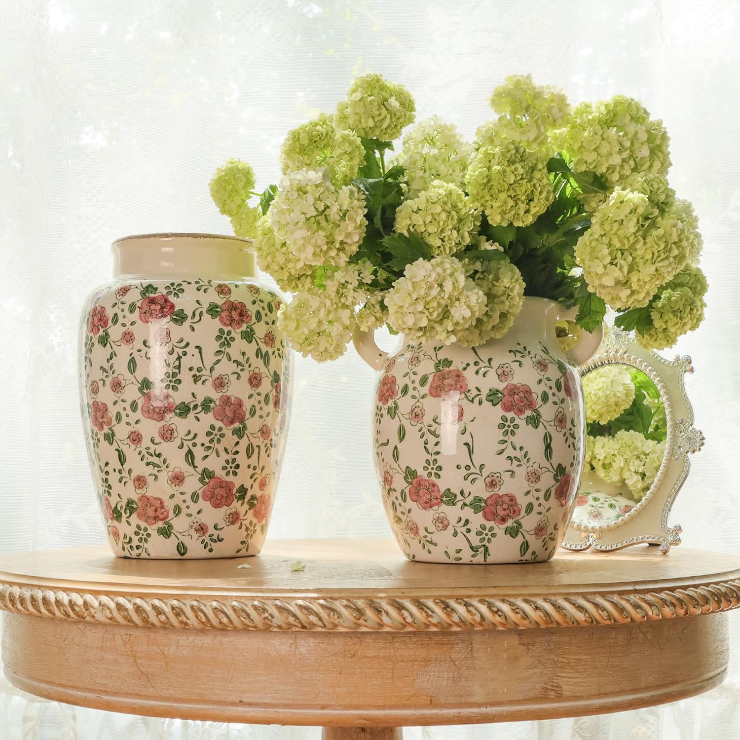 Ronasip Floral Farmhouse Ceramic Vase with Rustic Design