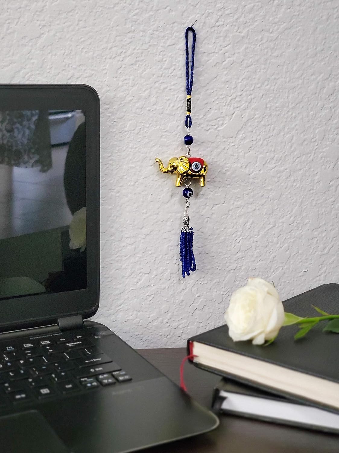 Bravo Team Lucky Blue Evil Eye Hanging Ornament with Elephant Charm and Tassel - Home Car Decor