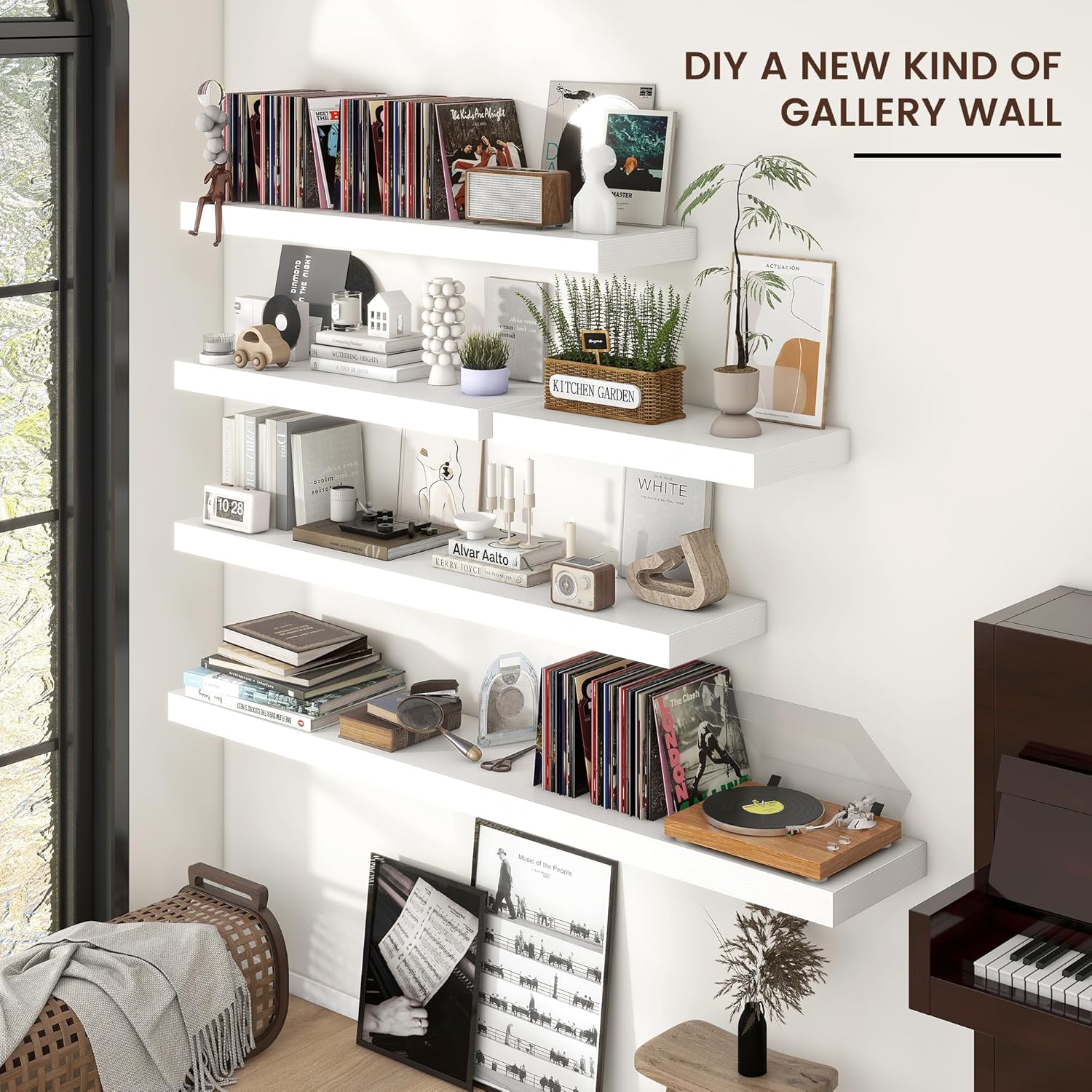 White Floating Wall Shelves 24x12 Inch Modern Design