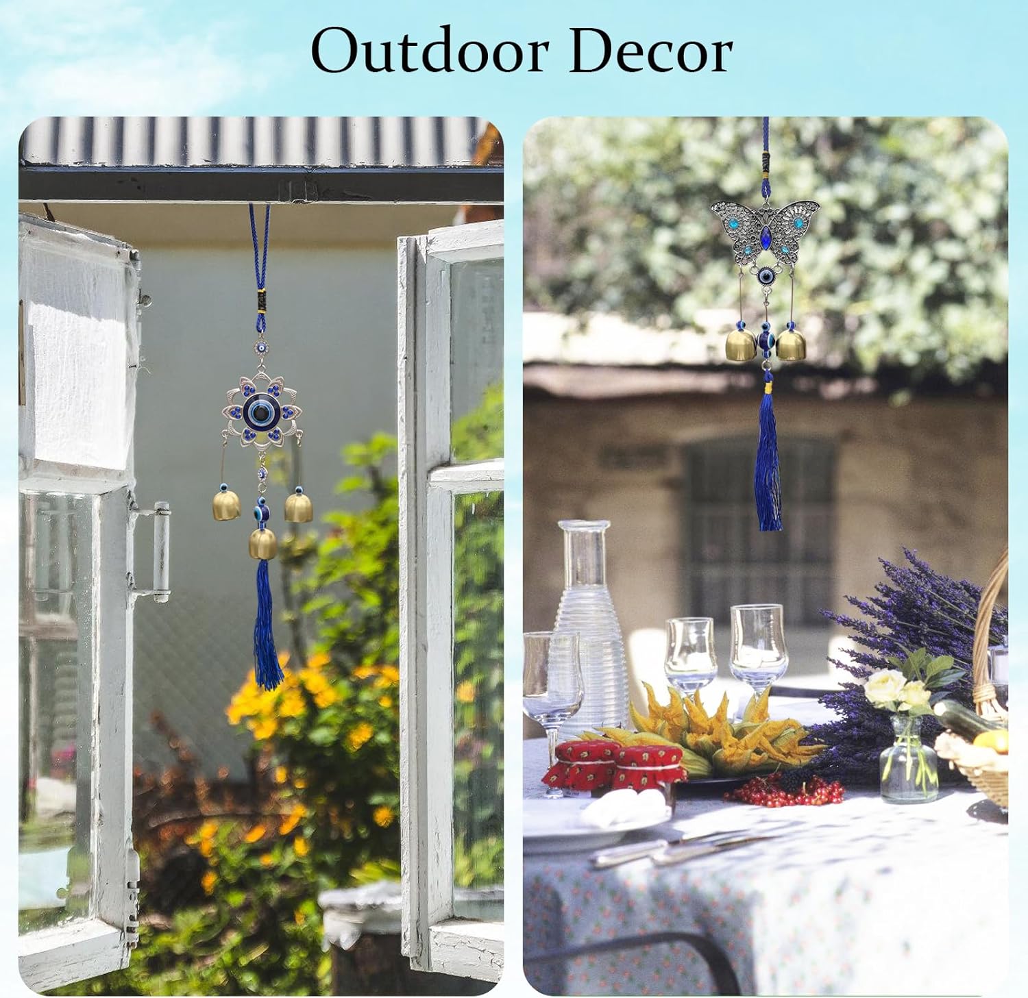 2-Pack Evil Eye Wind Chime Decorations - Copper and Silver Metal Pendants with Soothing Tones