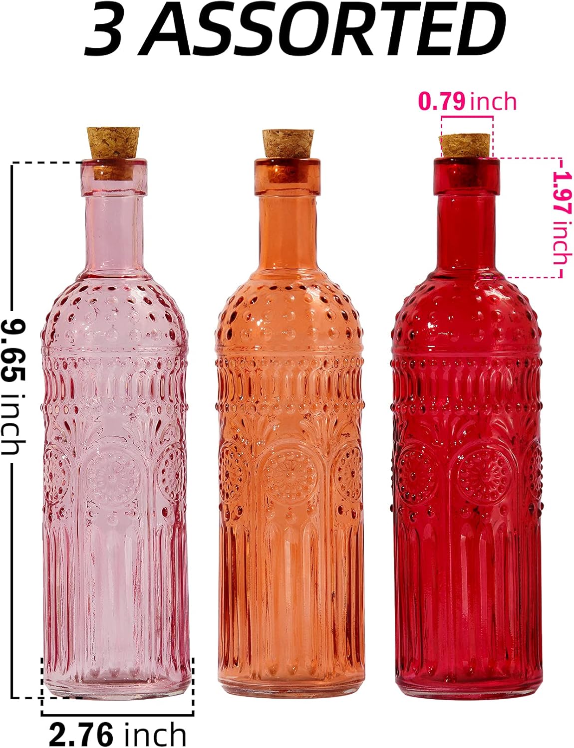 Vintage Decorative Glass Vases Set of 3 with Cork Lid