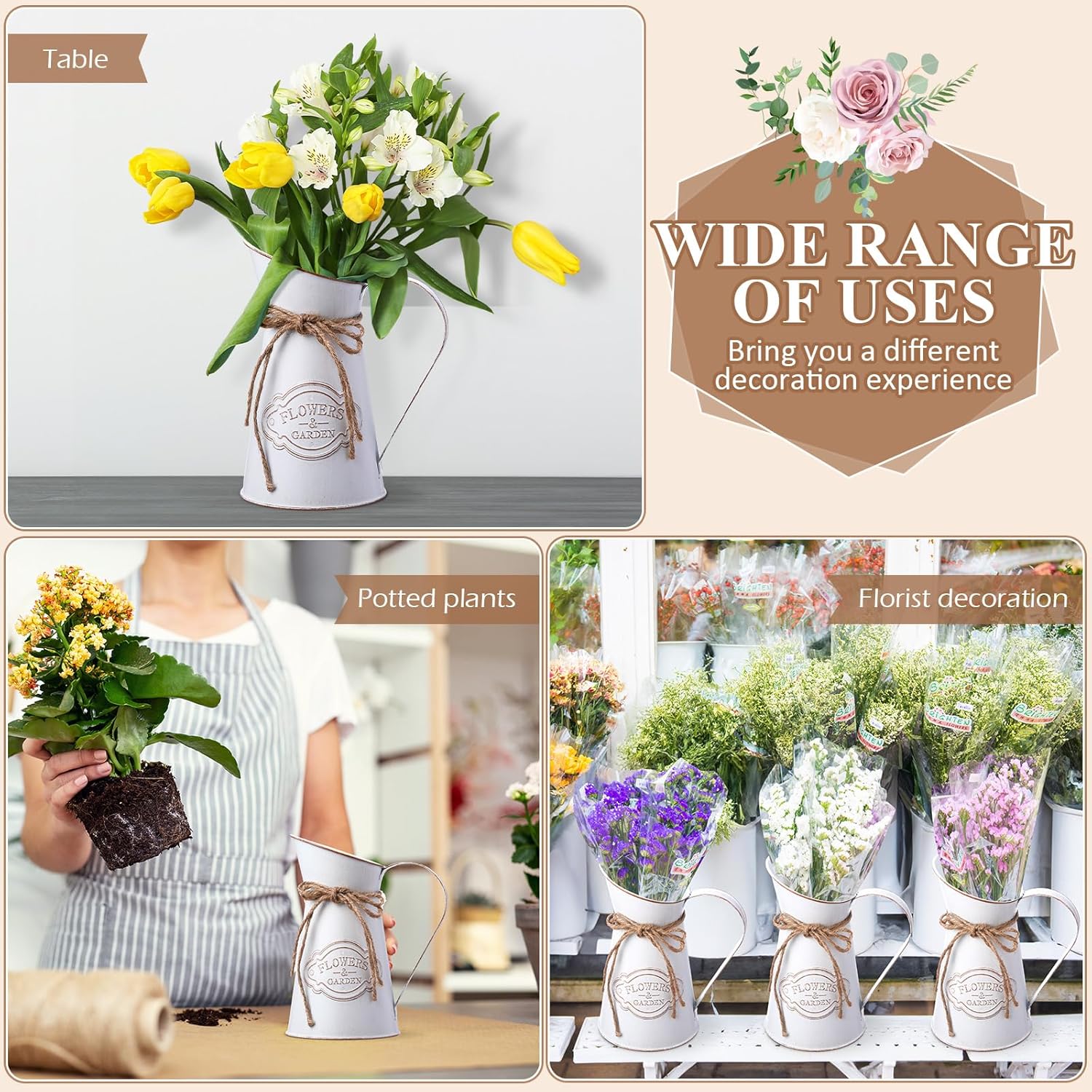 Chumia 2 Pcs Metal Pitcher Vase for Flower Farmhouse Decor