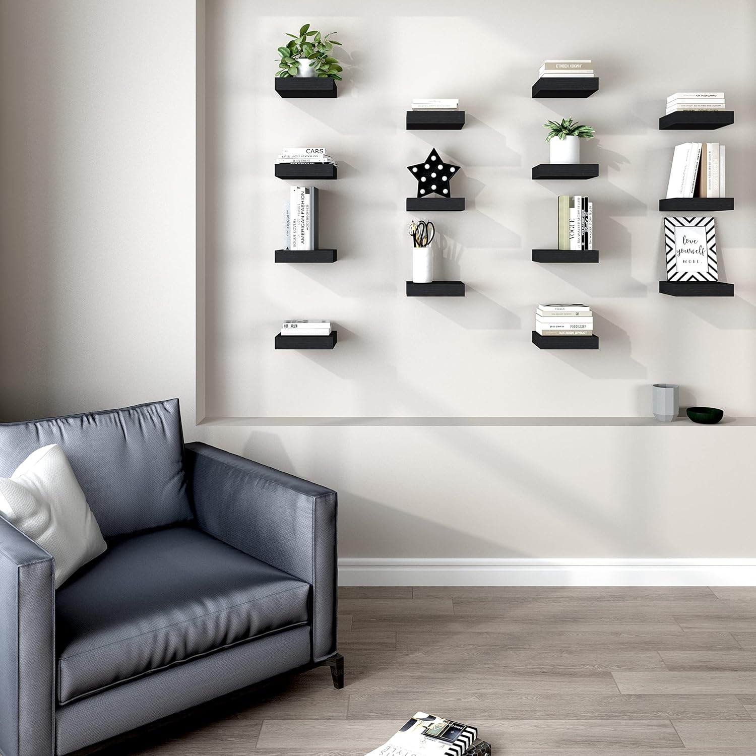 WELLAND 9 14 Inch Black Floating Shelves for Wall