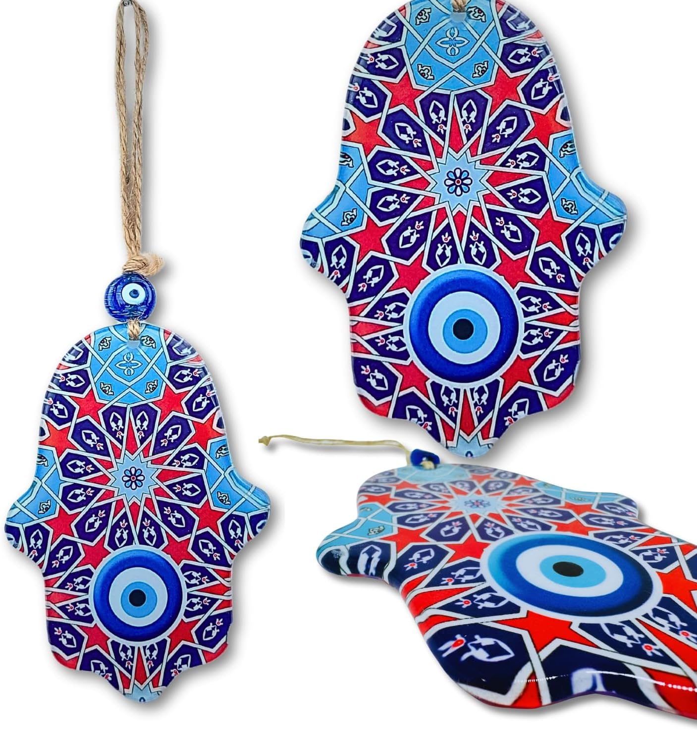 Geometric Hamsa Hand Evil Eye Wall Hanging Decor Protection Good Fortune
