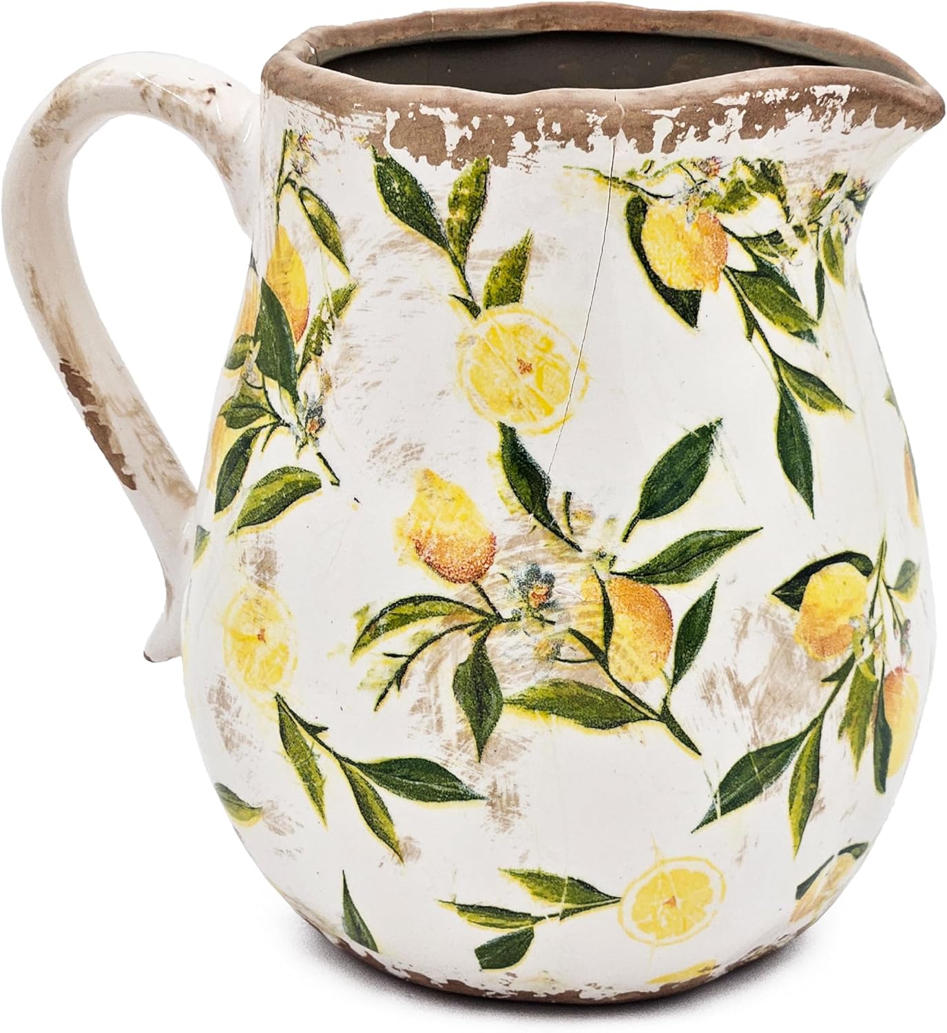 Round Ceramic Pitcher Vase with Lemon Design Farmhouse Accent Vintage Jug 8 x 65 Inches