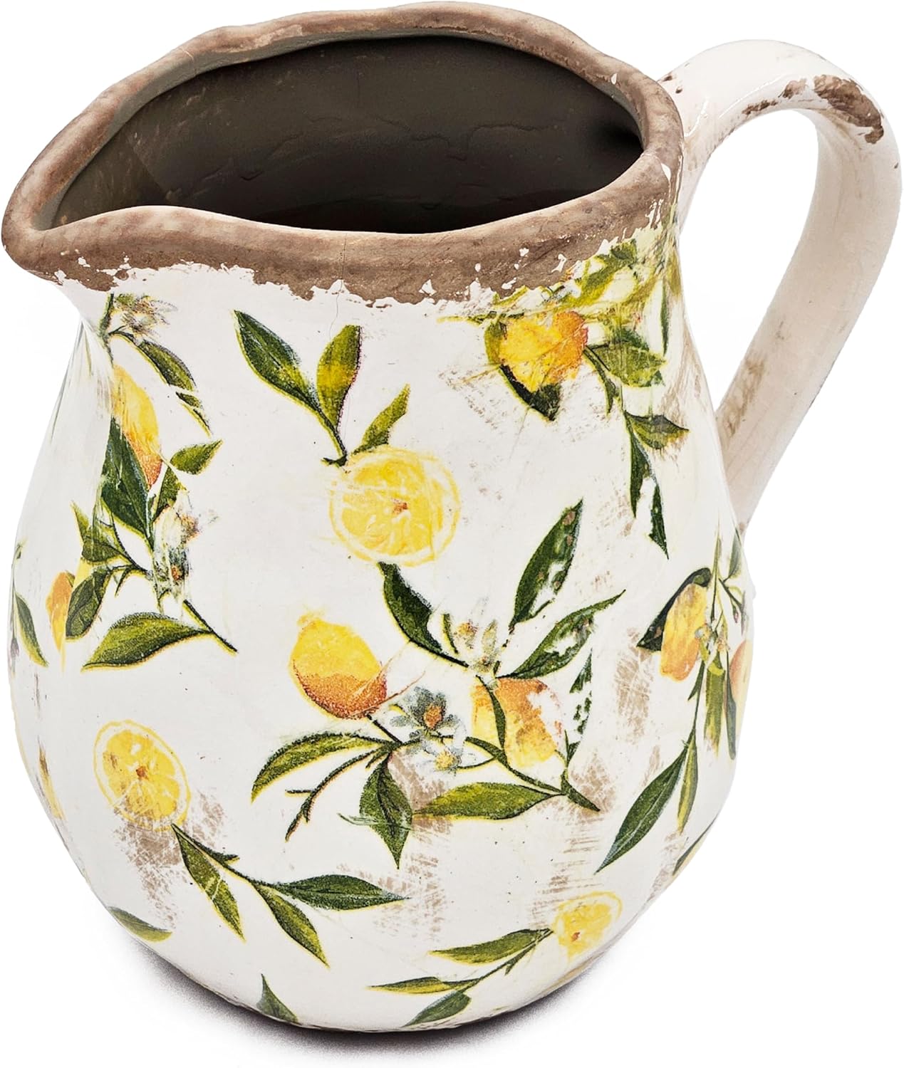 Round Ceramic Pitcher Vase with Lemon Design Farmhouse Accent Vintage Jug 8 x 65 Inches