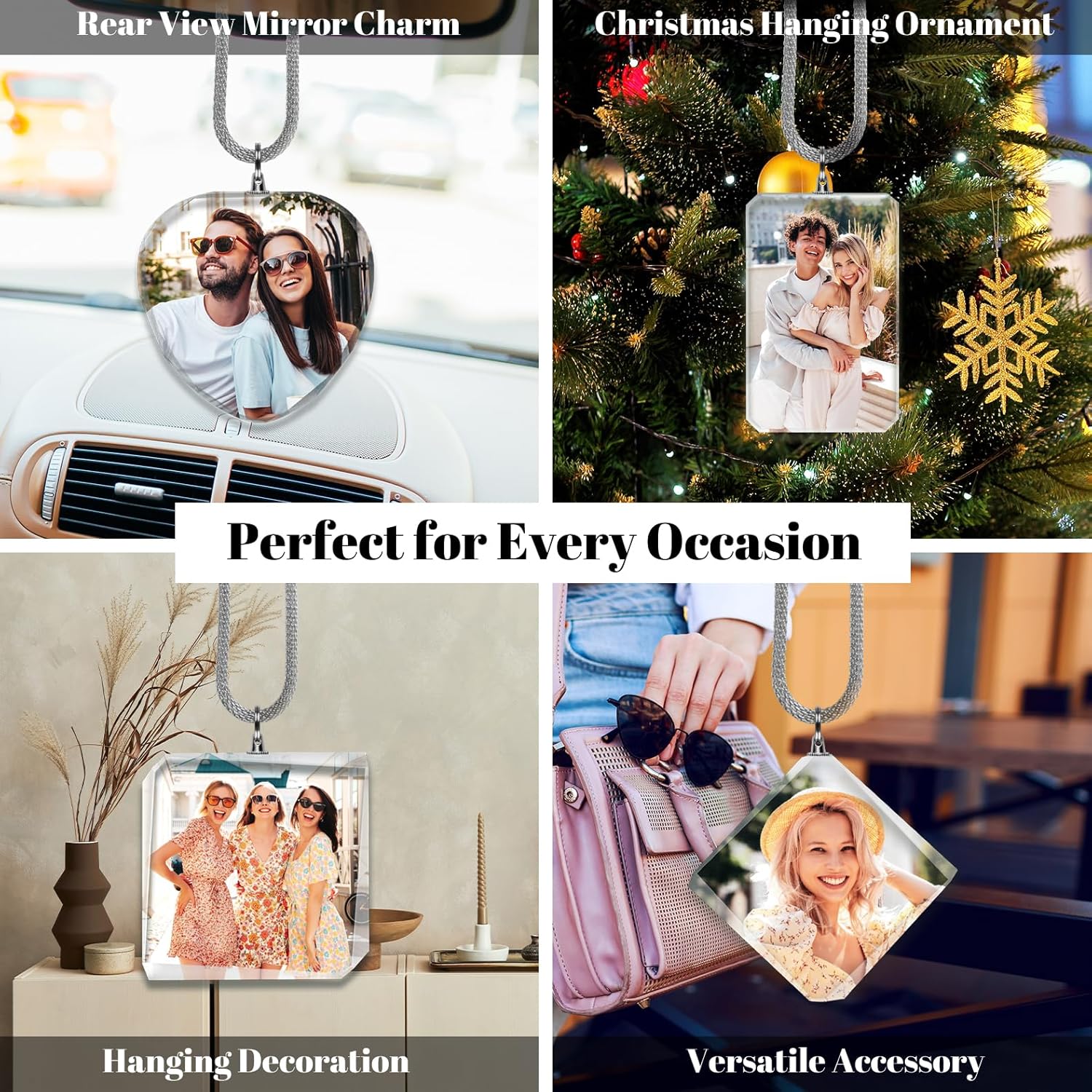 Personalized Crystal Car Rearview Mirror Pendant with Photo
