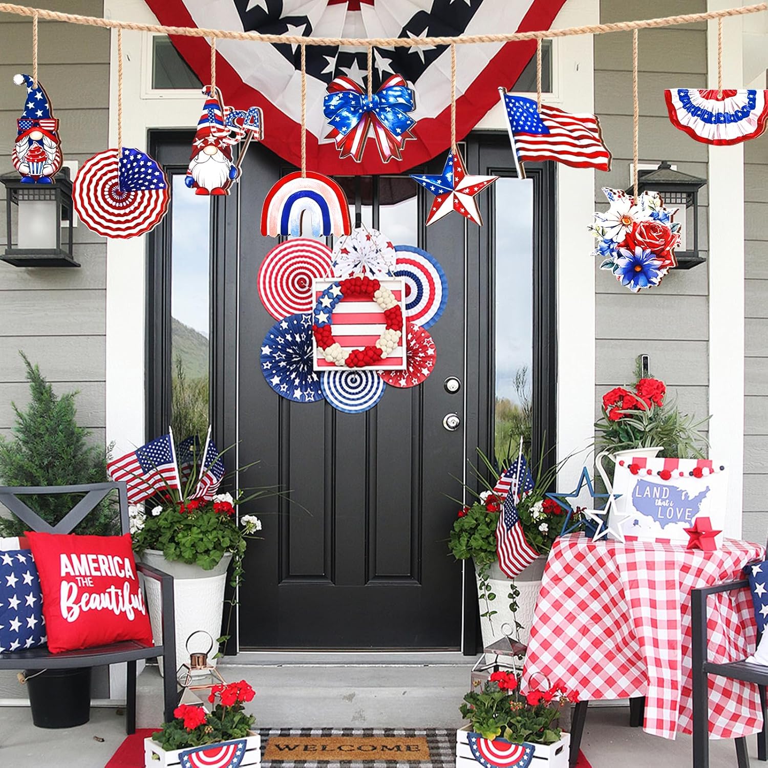 4th of July Patriotic Tree Ornaments 36Pcs Red White Blue Wooden Decorations