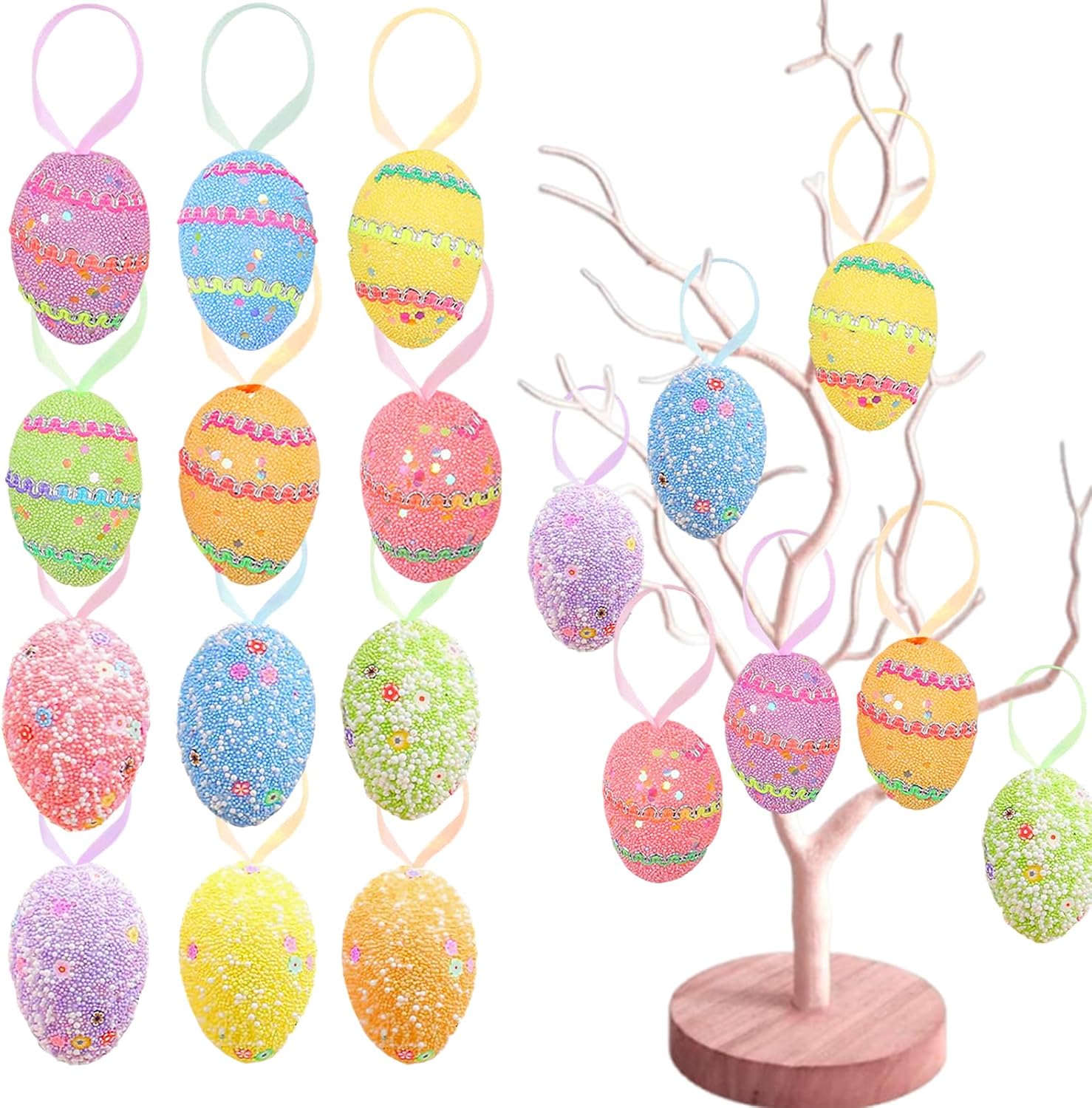 12PCS Multicolor Foam Easter Egg Hanging Decorations
