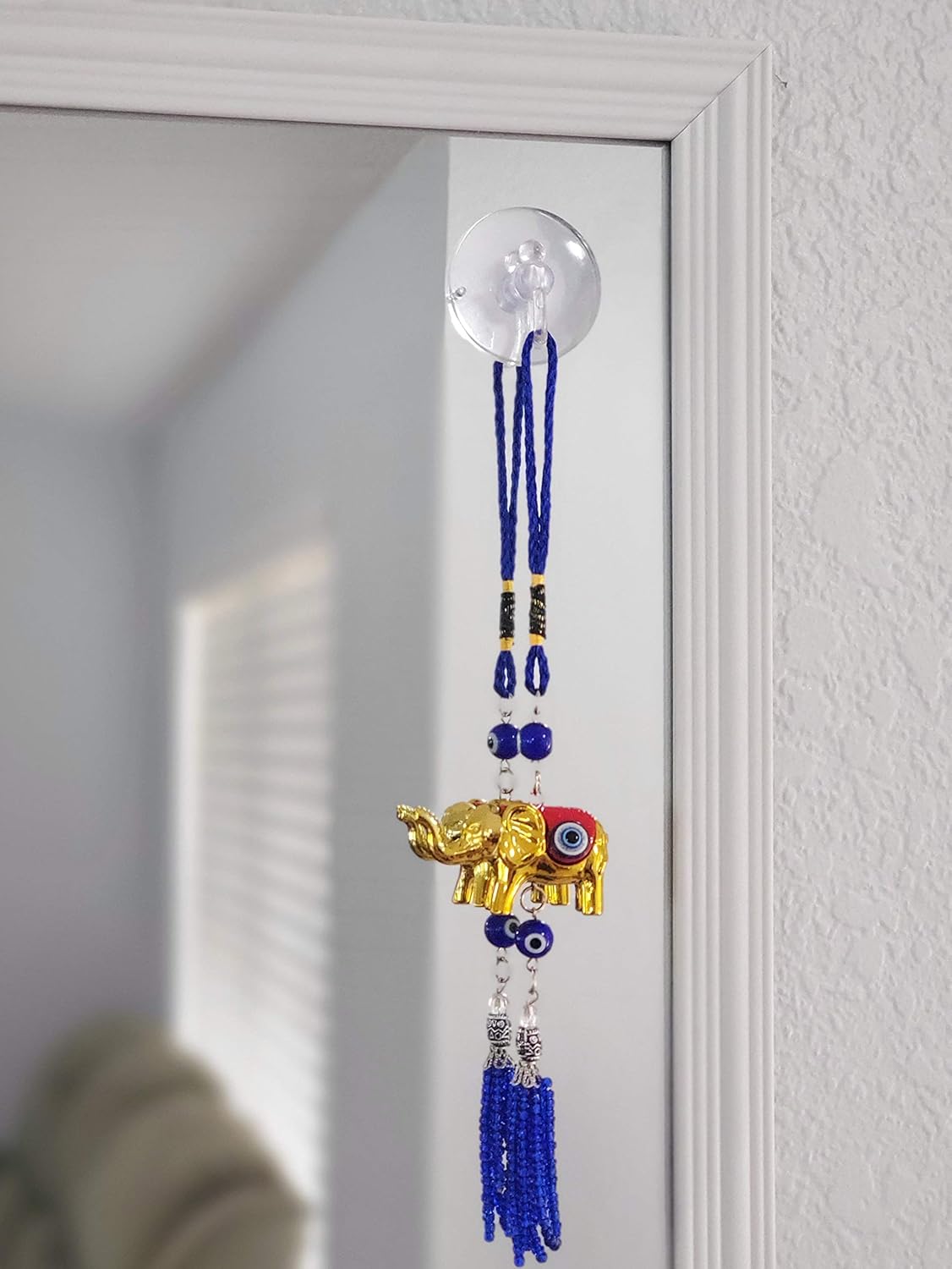 Bravo Team Lucky Blue Evil Eye Hanging Ornament with Elephant Charm and Tassel - Home Car Decor