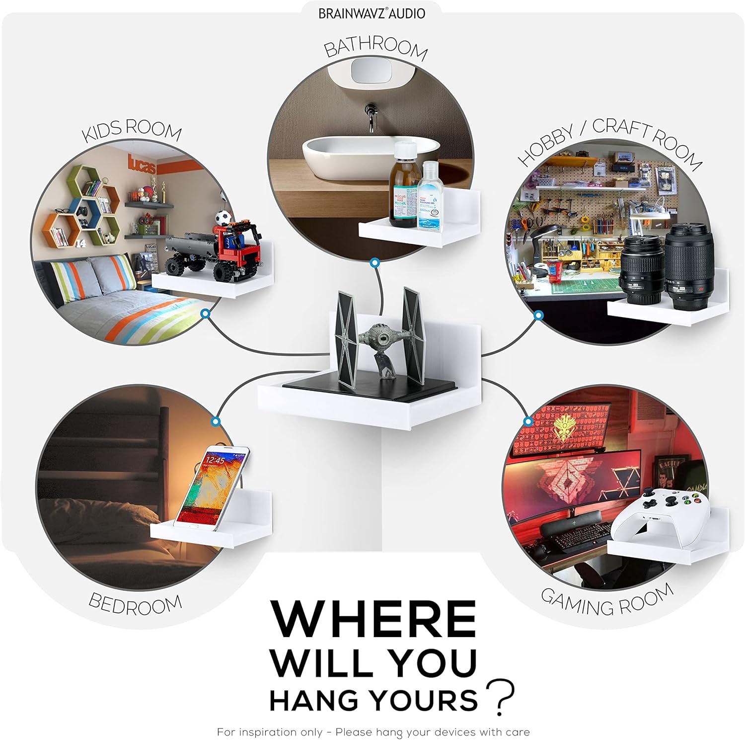 Brainwavz 54 Inch Adhesive Floating Shelf for Speakers Books Plants Cameras Toys Decor