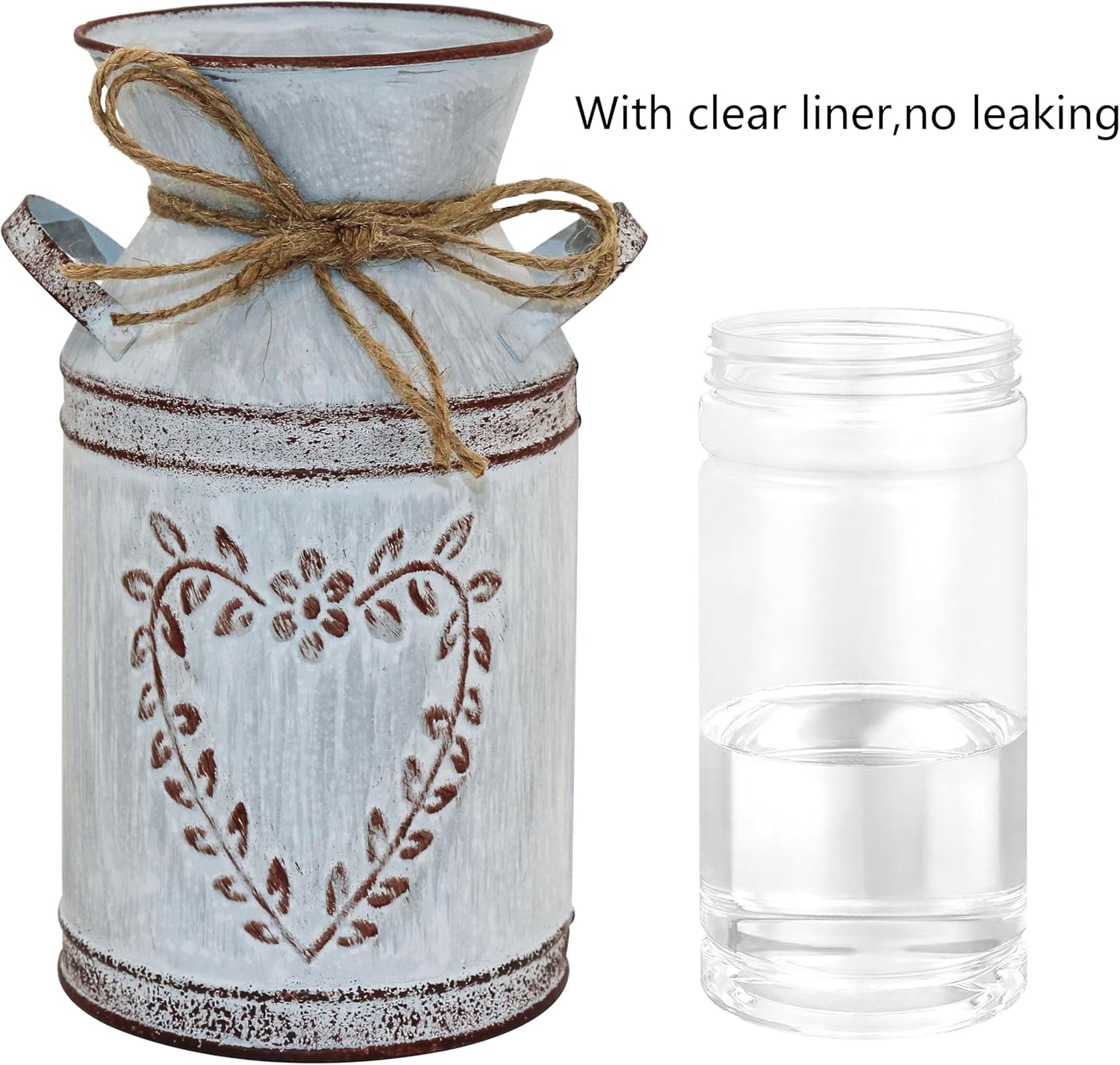 Rustic Shabby Chic Vase - Galvanized Milk Can with Handle Vintage Farmhouse Decor