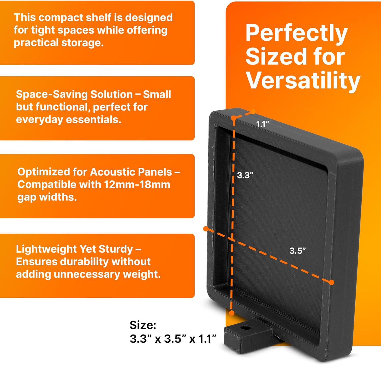 SplashNColor Small Floating Shelf for Acoustic Panels - Black