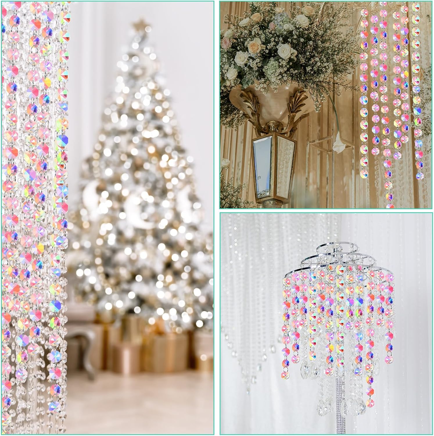33 Ft Clear Acrylic Diamond Bead Garland for Wedding and Holiday Decor
