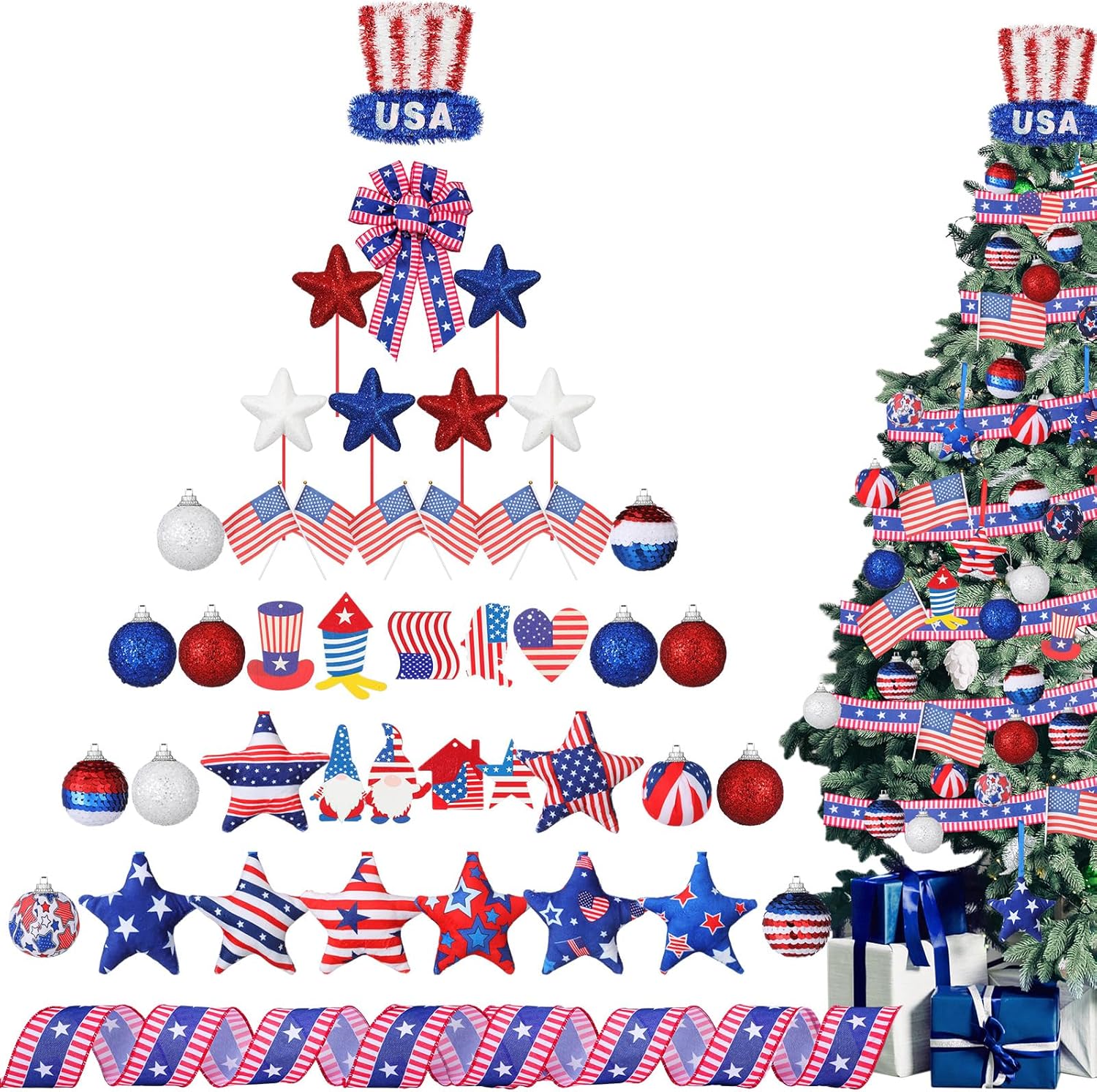 43 Pcs USA Hat Style Tree Decorations