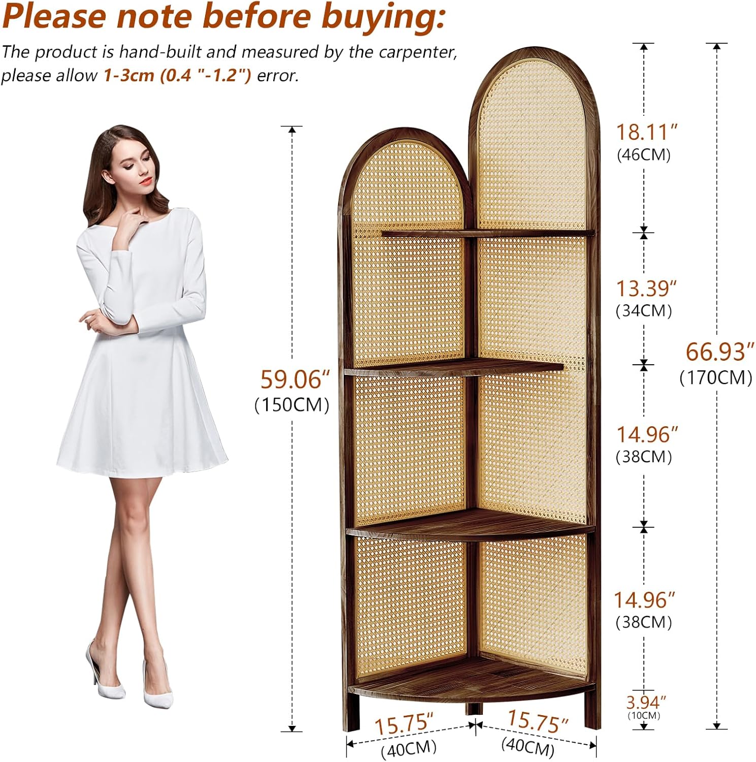 Asnefeli 4-Tier Corner Shelf Stand with Legs Brown