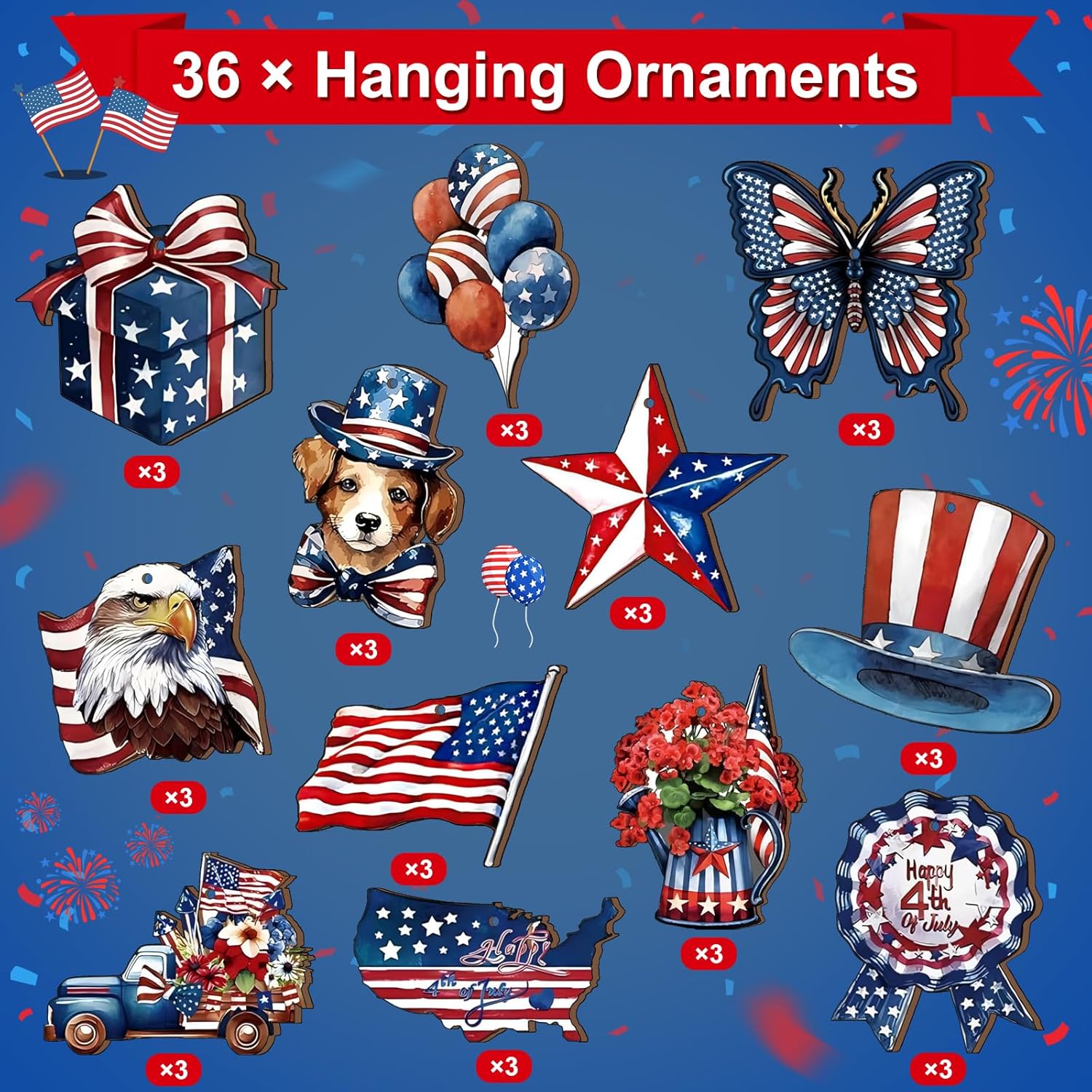 VinTS 36 Pcs 4th of July Wooden Tree Decorations