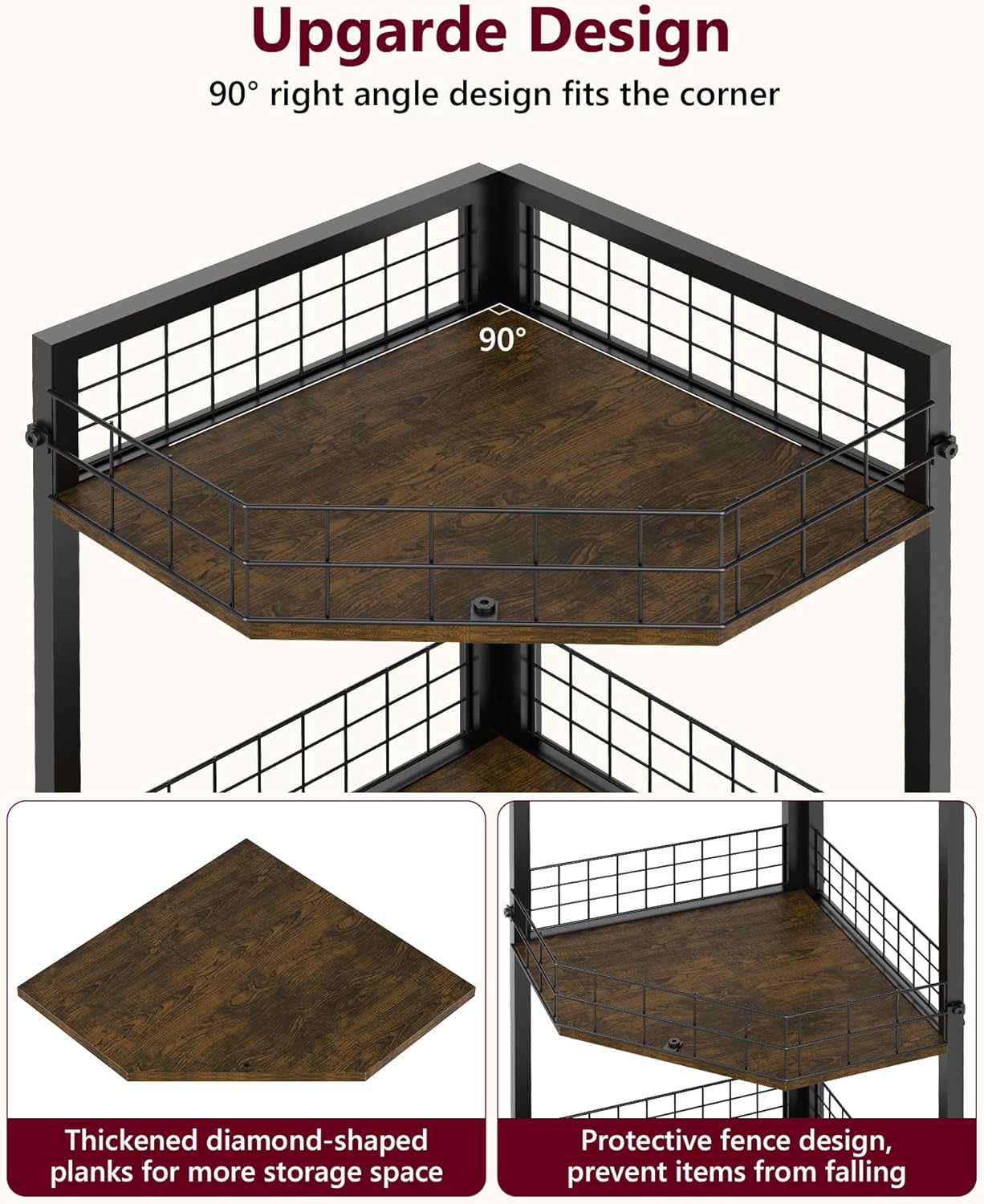 WikLiy 3 Tier Corner Shelf Stand with Metal Grid