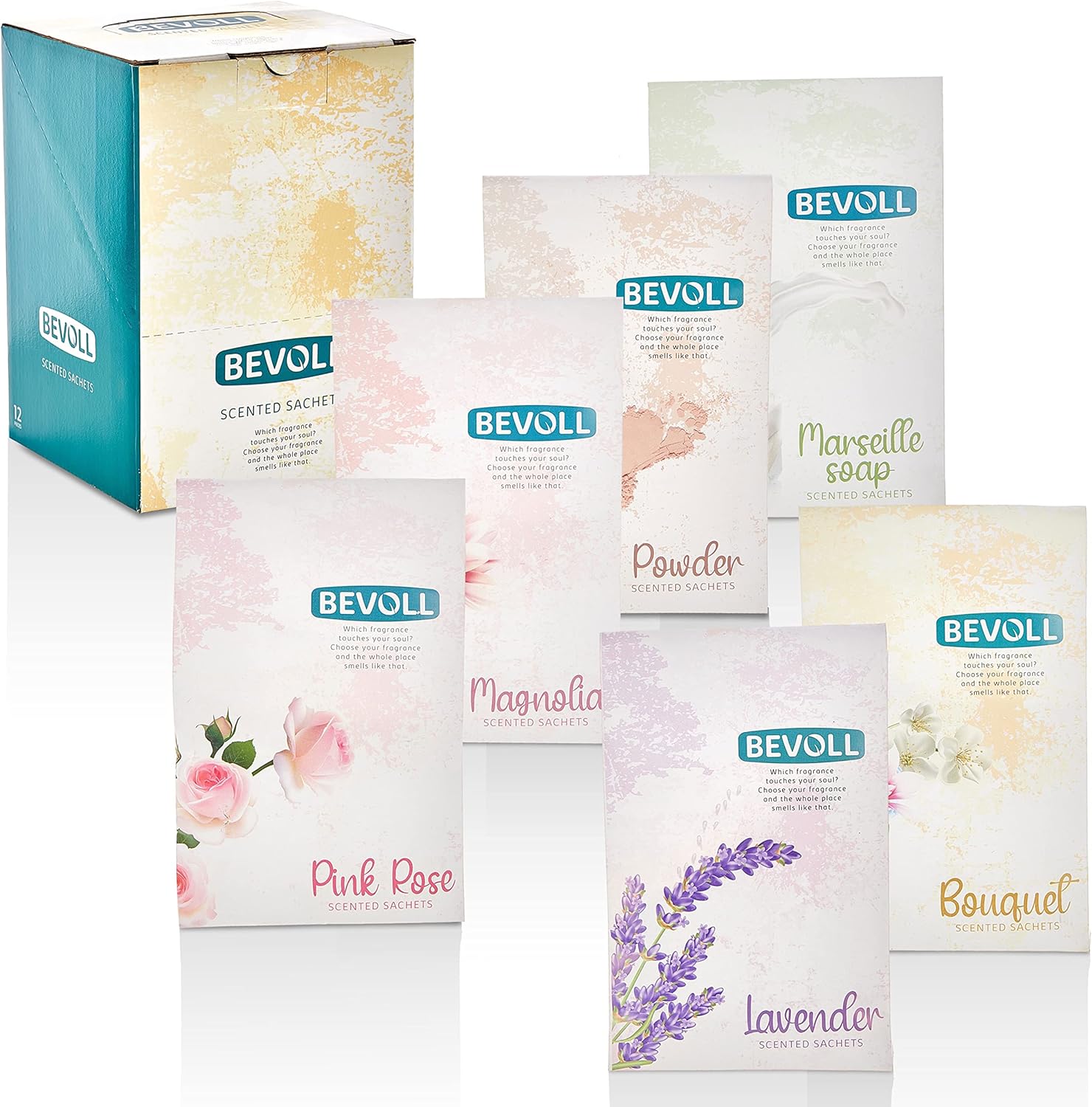 Bevoll Scented Sachets 12 Pack for Drawers Closets Cars Bathroom Wardrobe Gym Bags