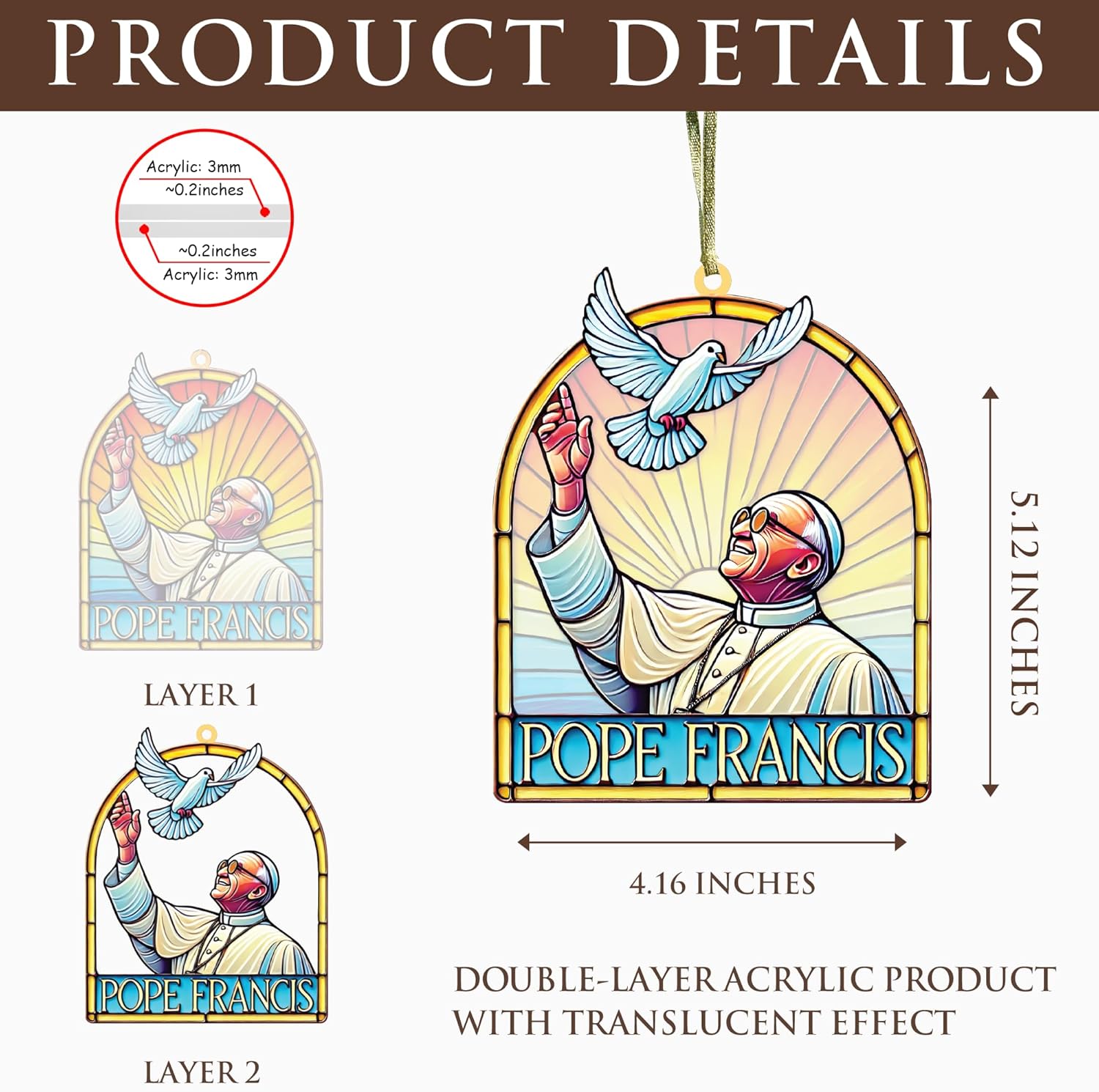 Pope Francis Memorial Suncatcher 5-Inch Acrylic Decoration