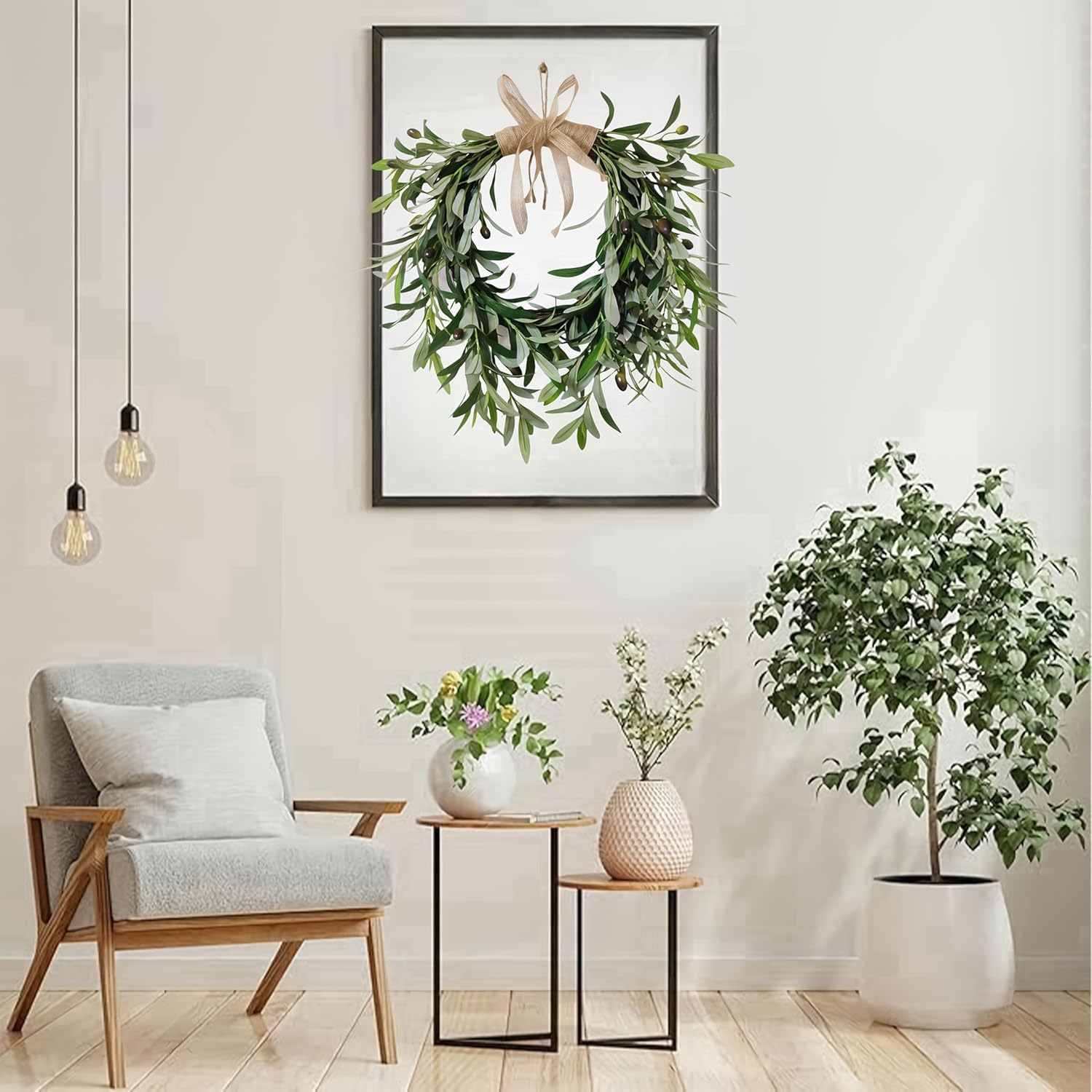 Realistic Artificial Olive Leaf Wreath for Front Door