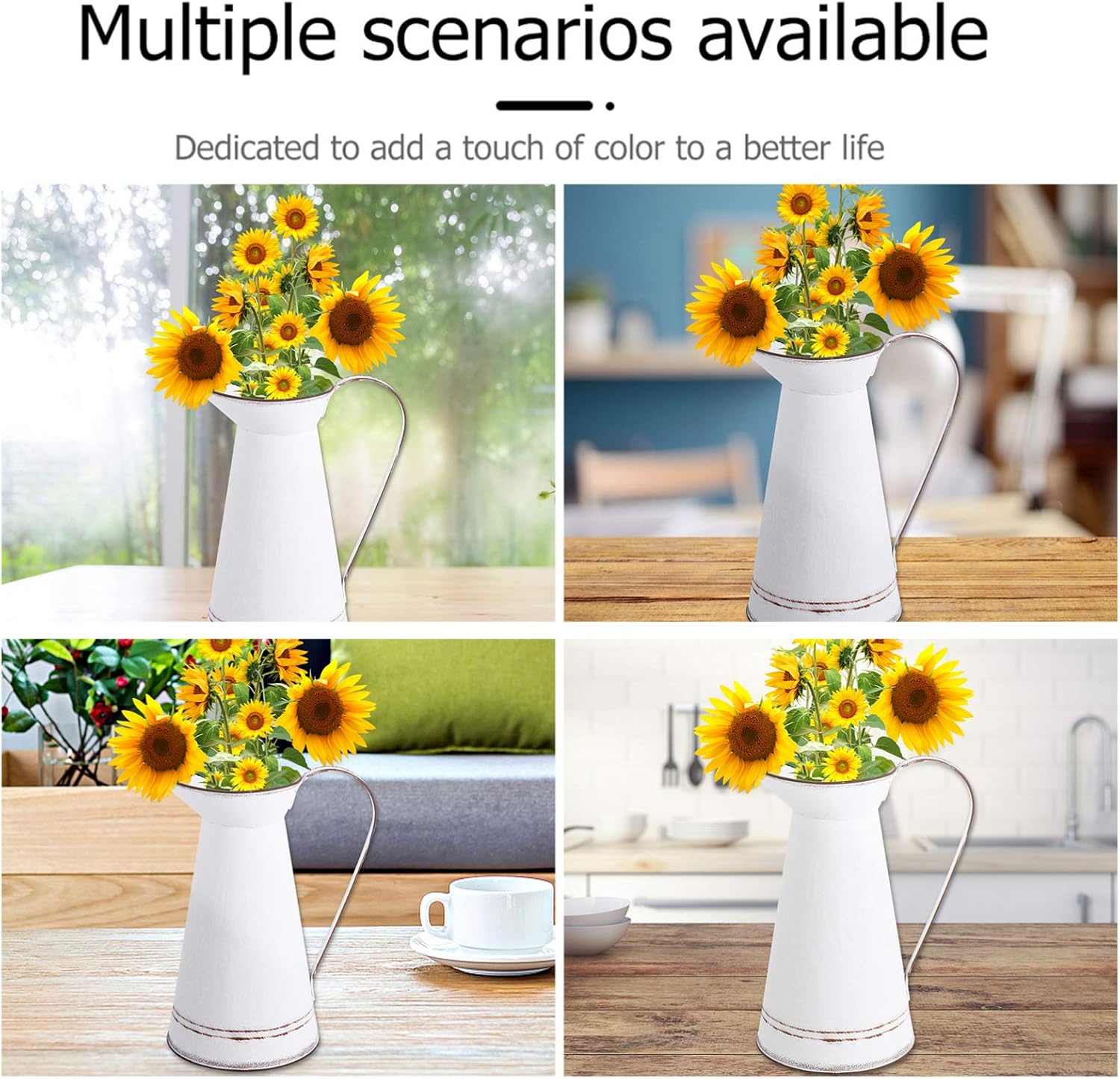 GANAZONO Vintage Galvanized Jug Flower Vase Decor