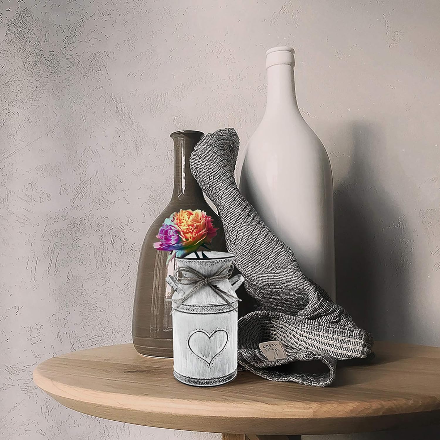 Vintage Tin Vase for Flowers - Rustic Heart Shaped Decor