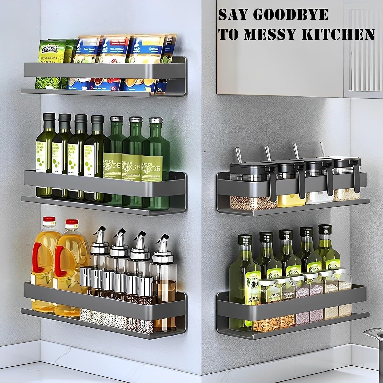 Stainless Steel Detachable Wall Mounted Floating Shelf Set of 1 Gray
