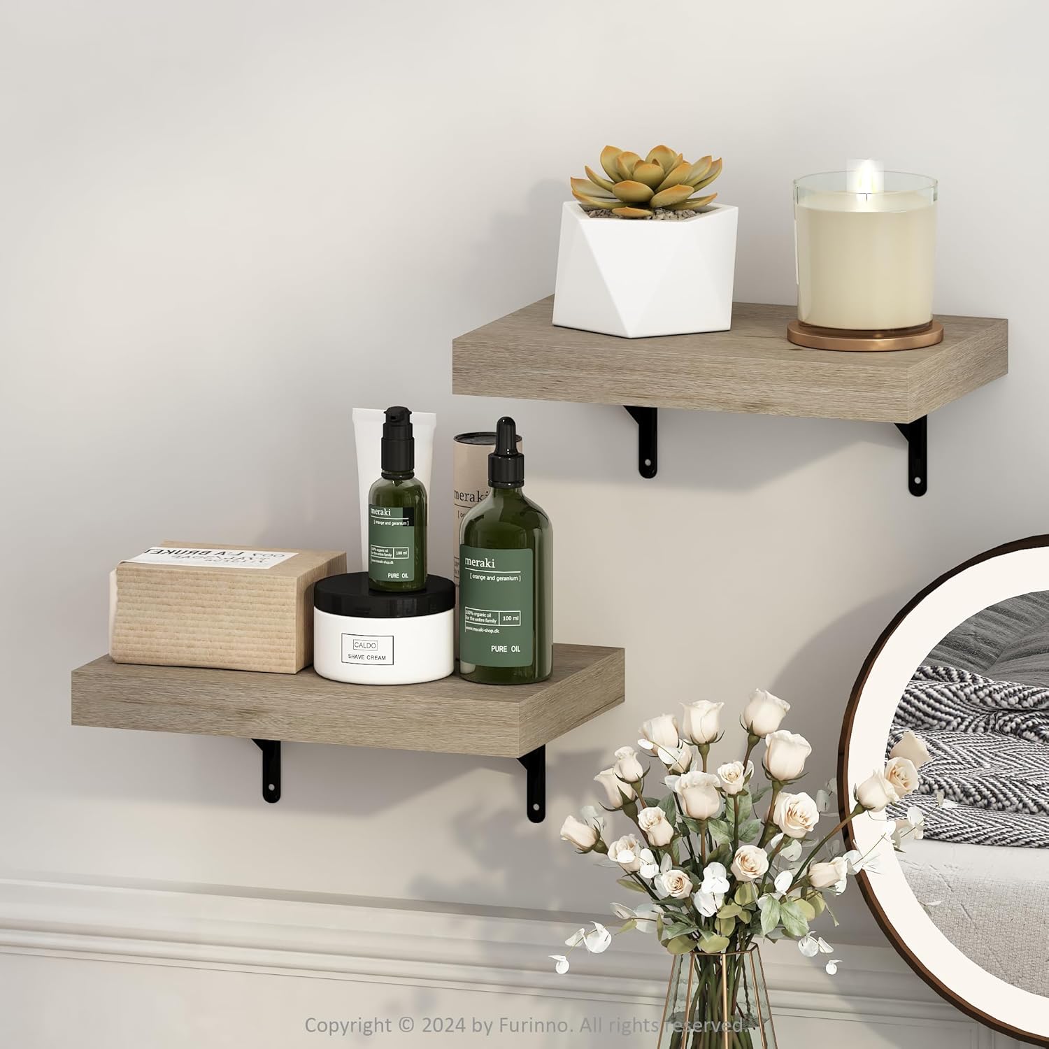 Furinno Tanna Floating Display Shelves Set of 2 Natural
