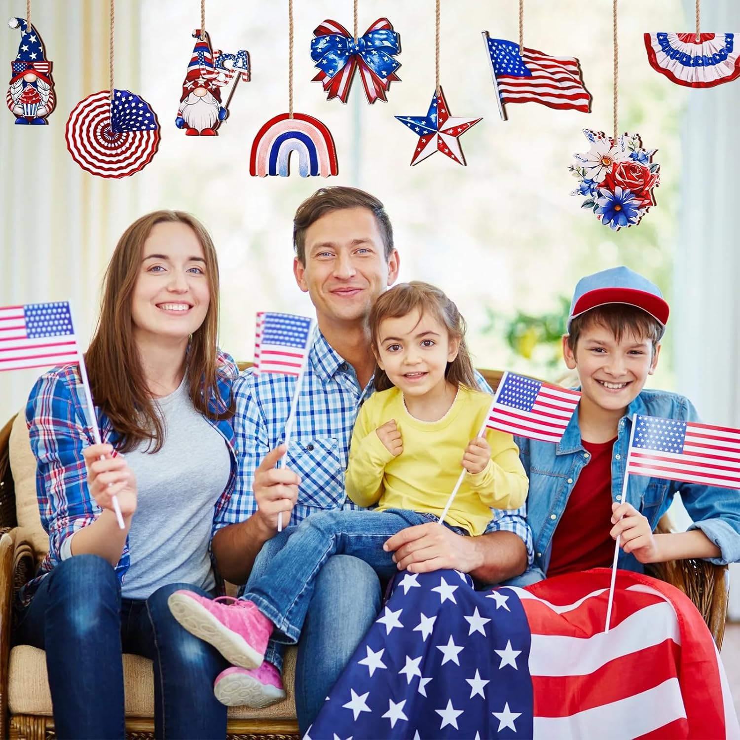 4th of July Patriotic Tree Ornaments 36Pcs Red White Blue Wooden Decorations