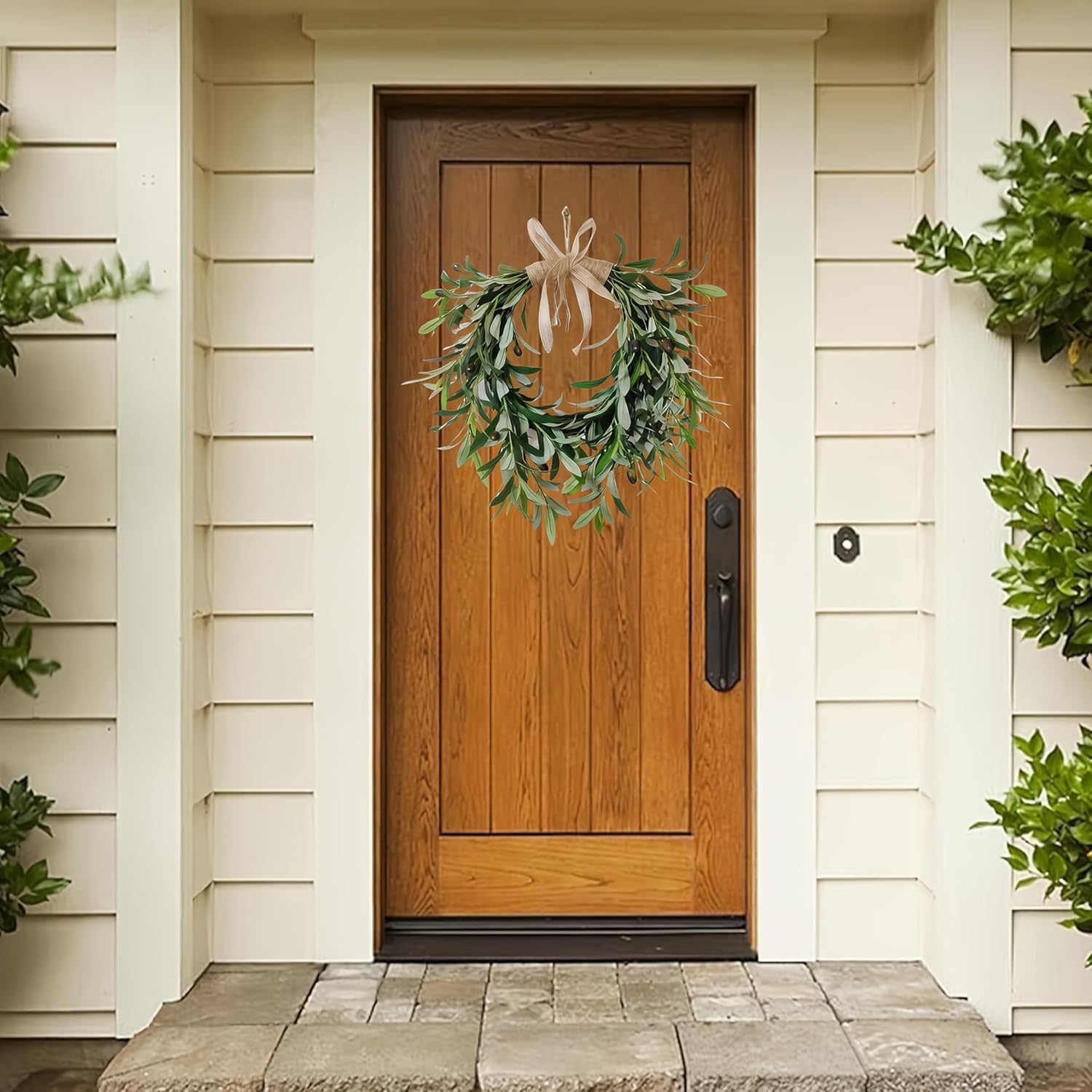 Realistic Artificial Olive Leaf Wreath for Front Door