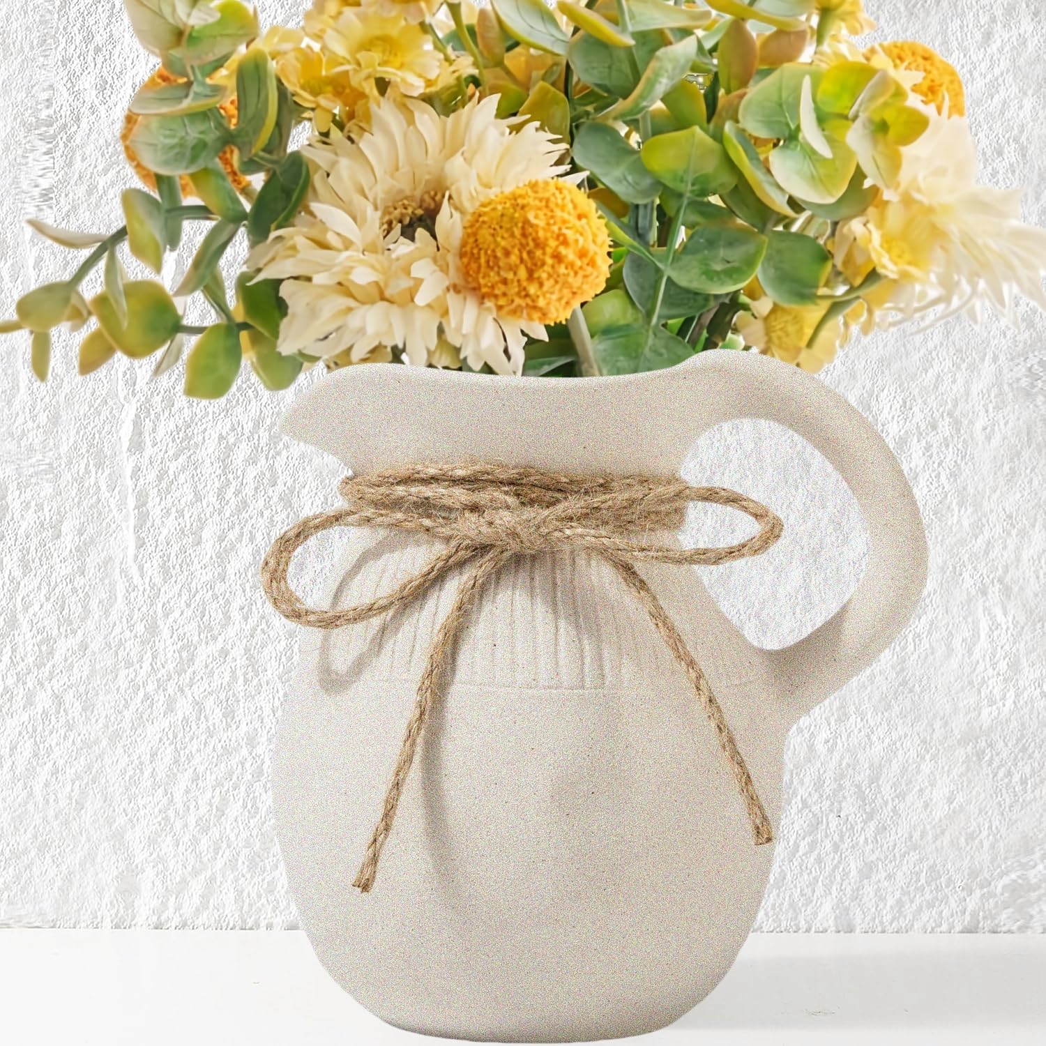 Ceramic Jug Vase Small Rustic Handle Decor Pot for Home