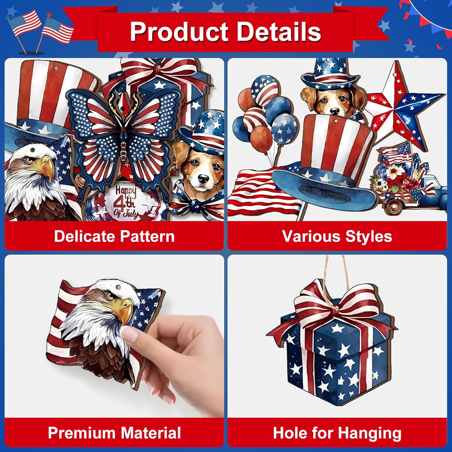 VinTS 36 Pcs 4th of July Wooden Tree Decorations