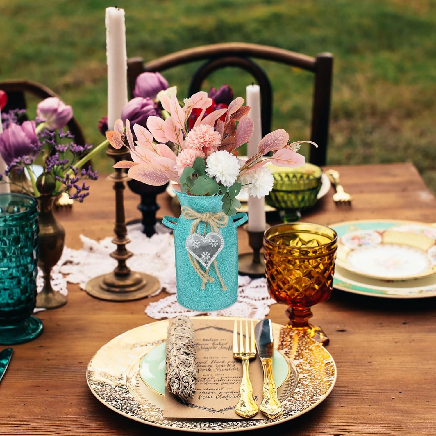 Yardwe Vintage Iron Bucket Vase for Home Decor