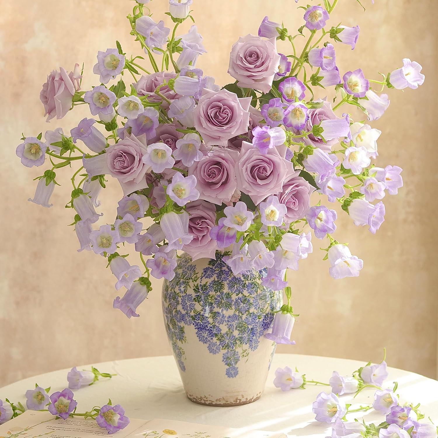 Vintage Flower Vase with Handle Blue and White Ceramic Pitcher