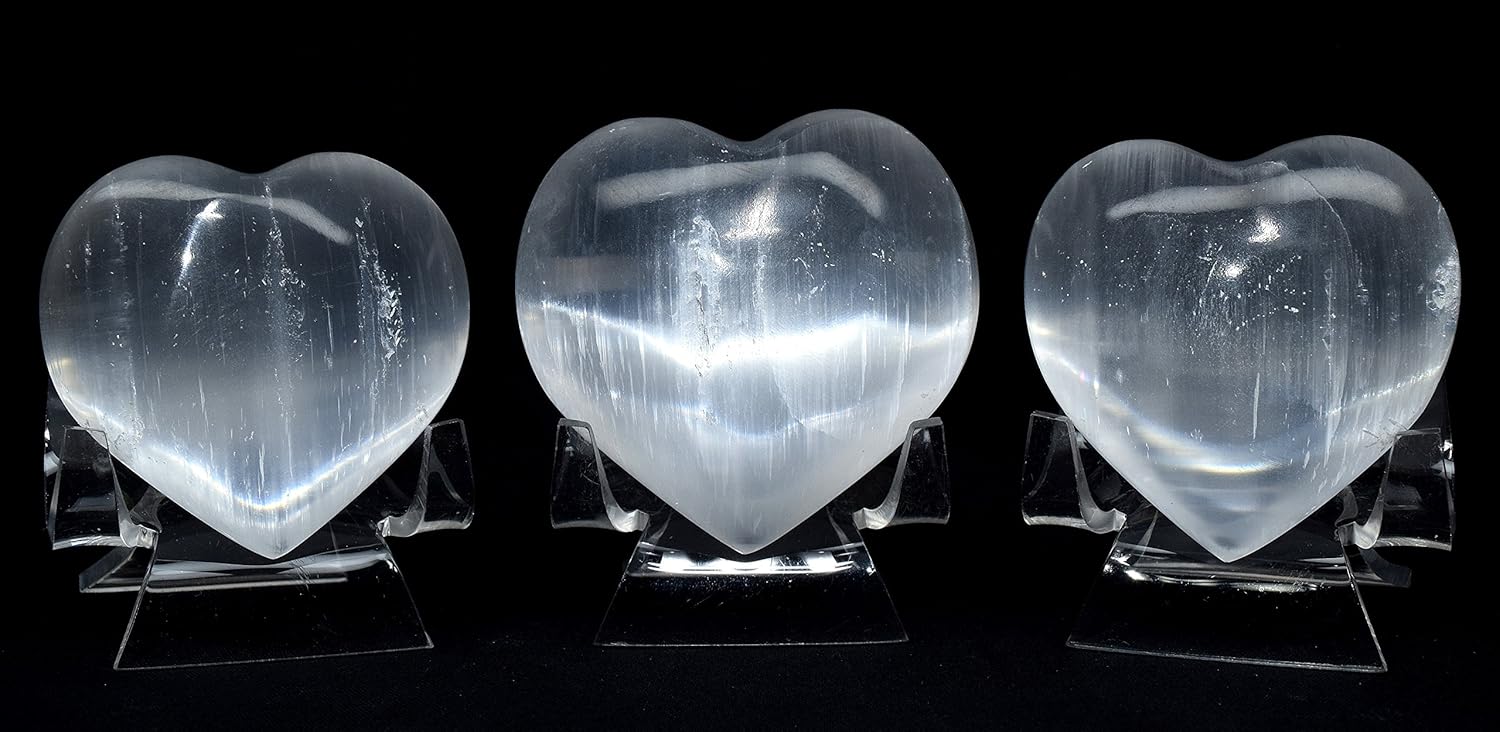25 Inch White Selenite Puffy Hearts 2PCS