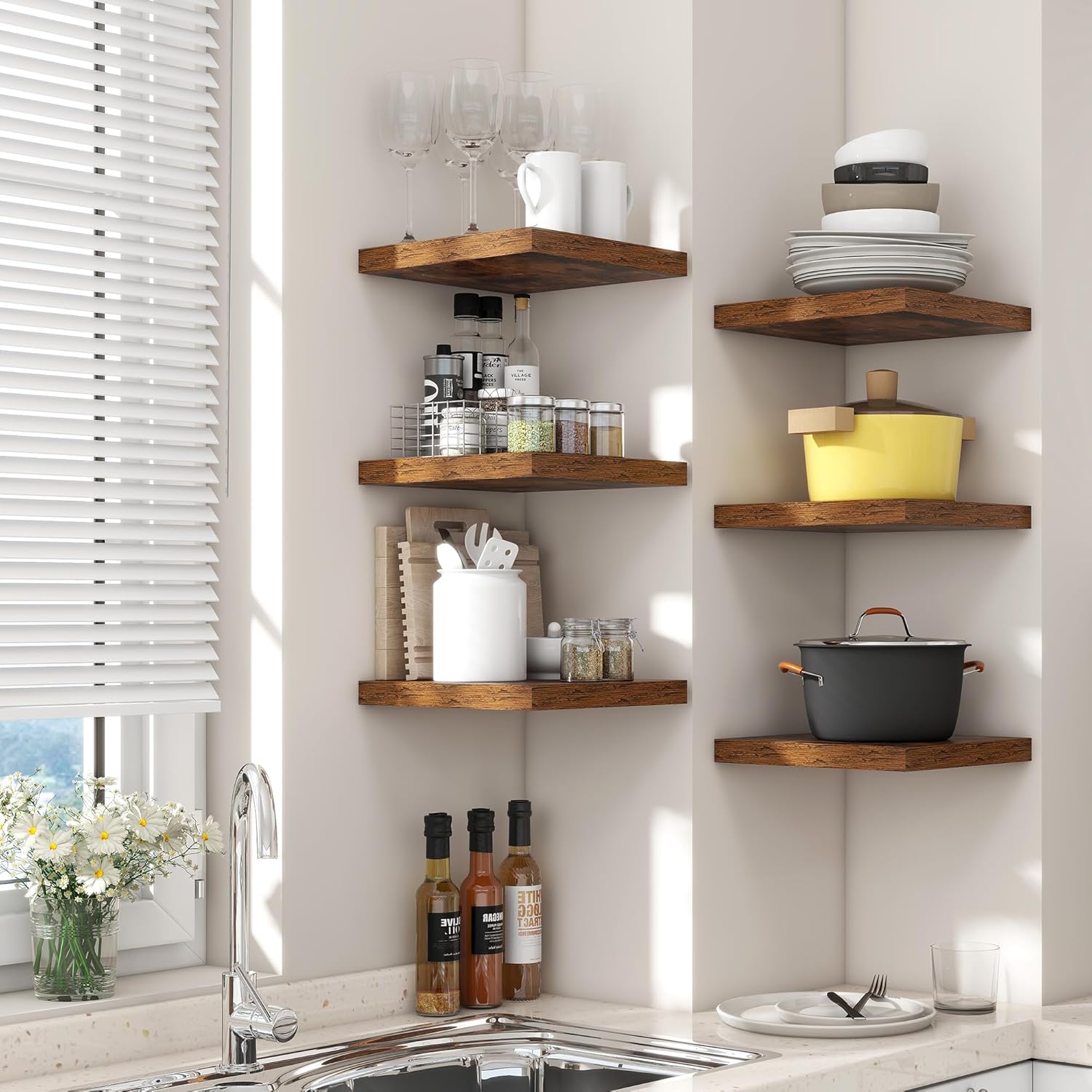 Venusmiles Square Floating Shelves 3 Pack Rustic Brown